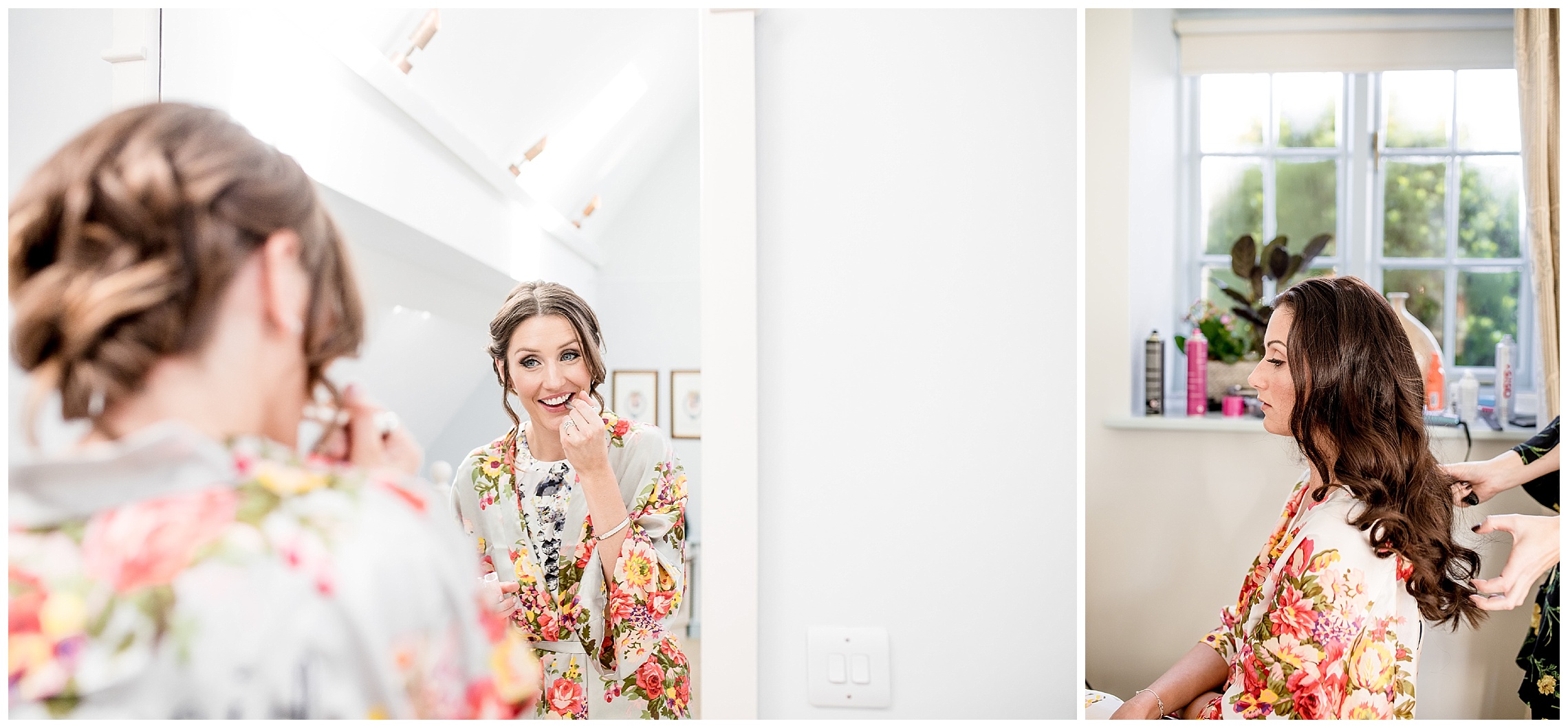 bridesmaid looking in mirror at woburn hotel