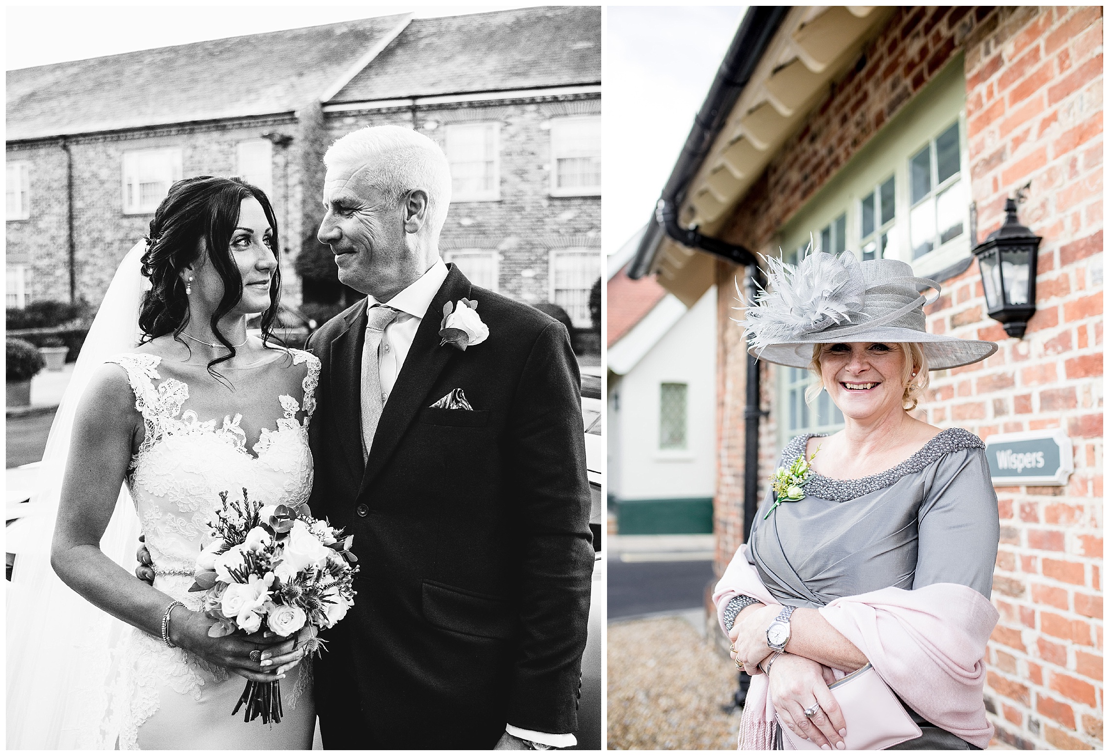 bride and her parents at at a woburn sculpture gallery wedding