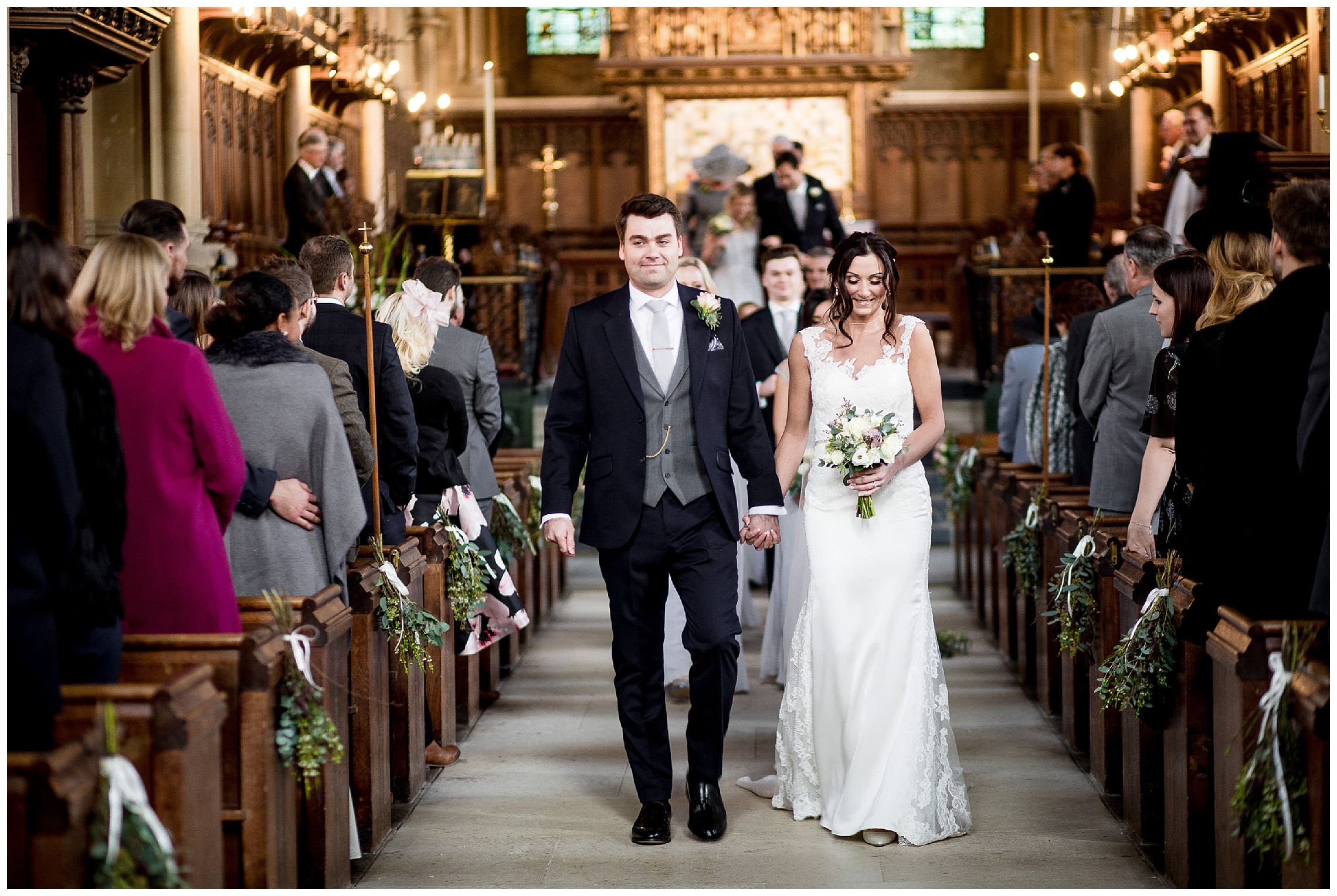 bride and groom leaving wedding ceremony