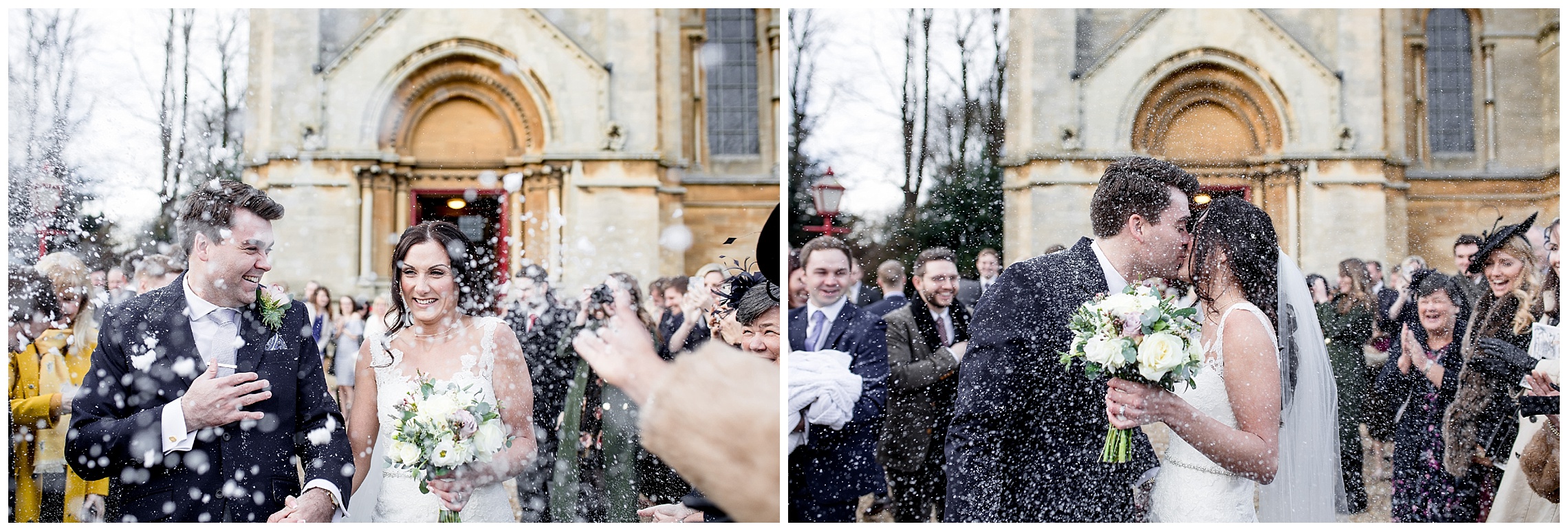 wedding guests at woburn abbey with confetti