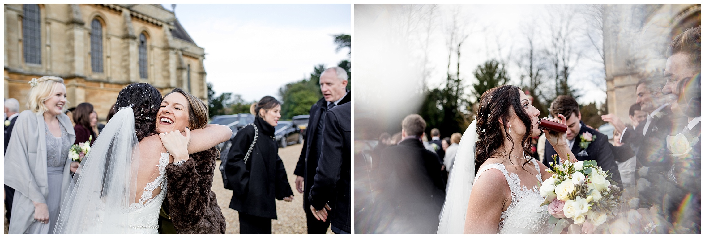 wedding guests greet bride and groom at woburn