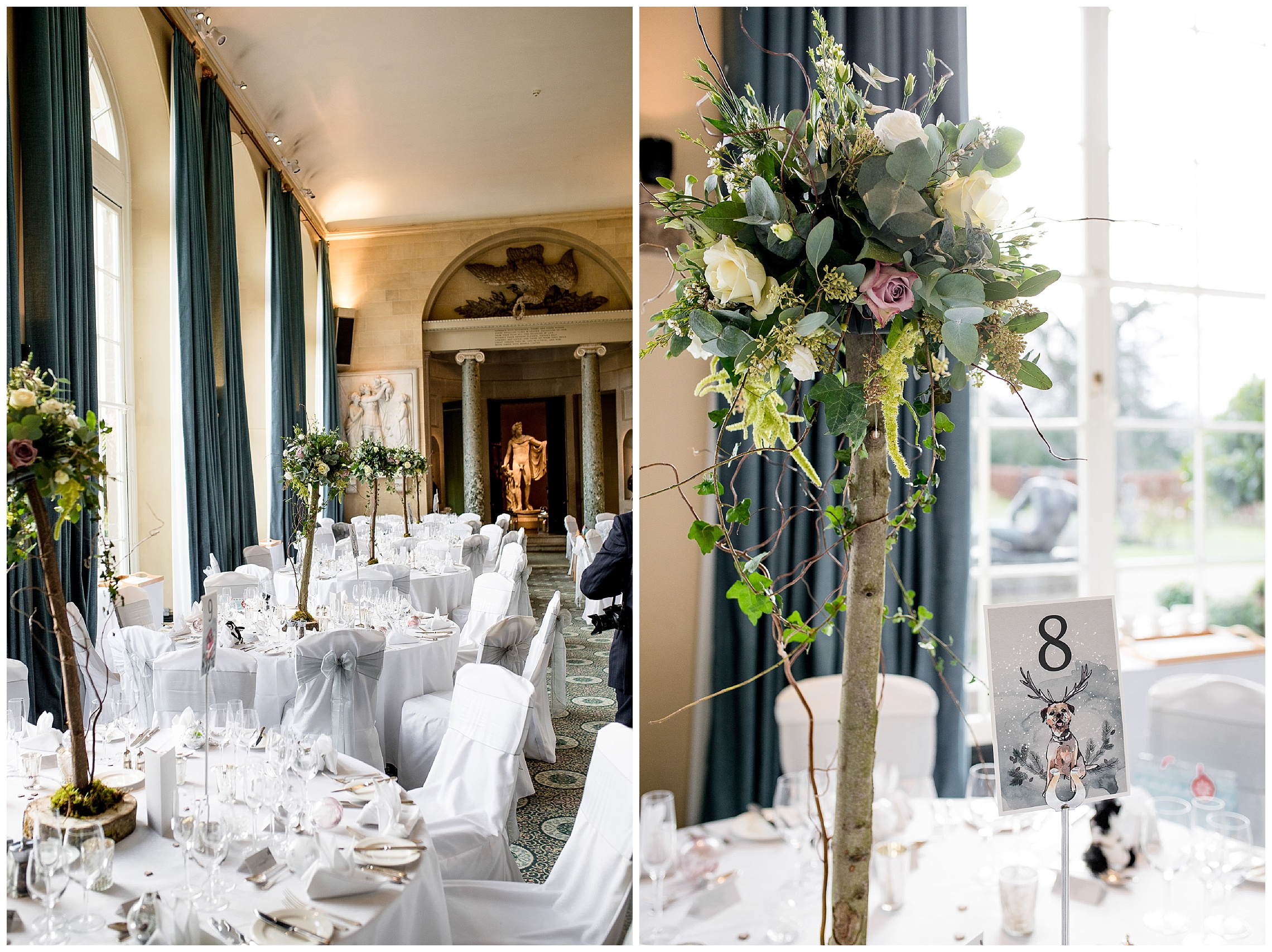 wedding centrepieces at a woburn sculpture gallery wedding