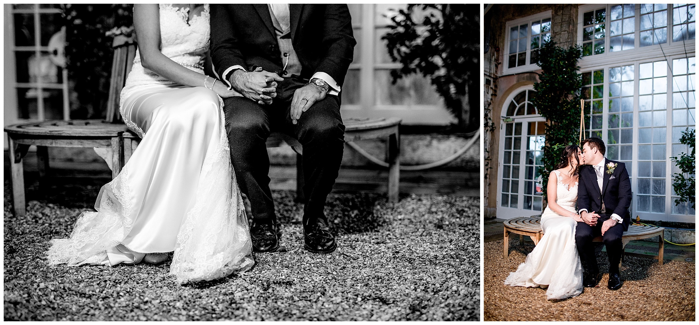 bride and groom in camilla house at woburn sculpture gallery