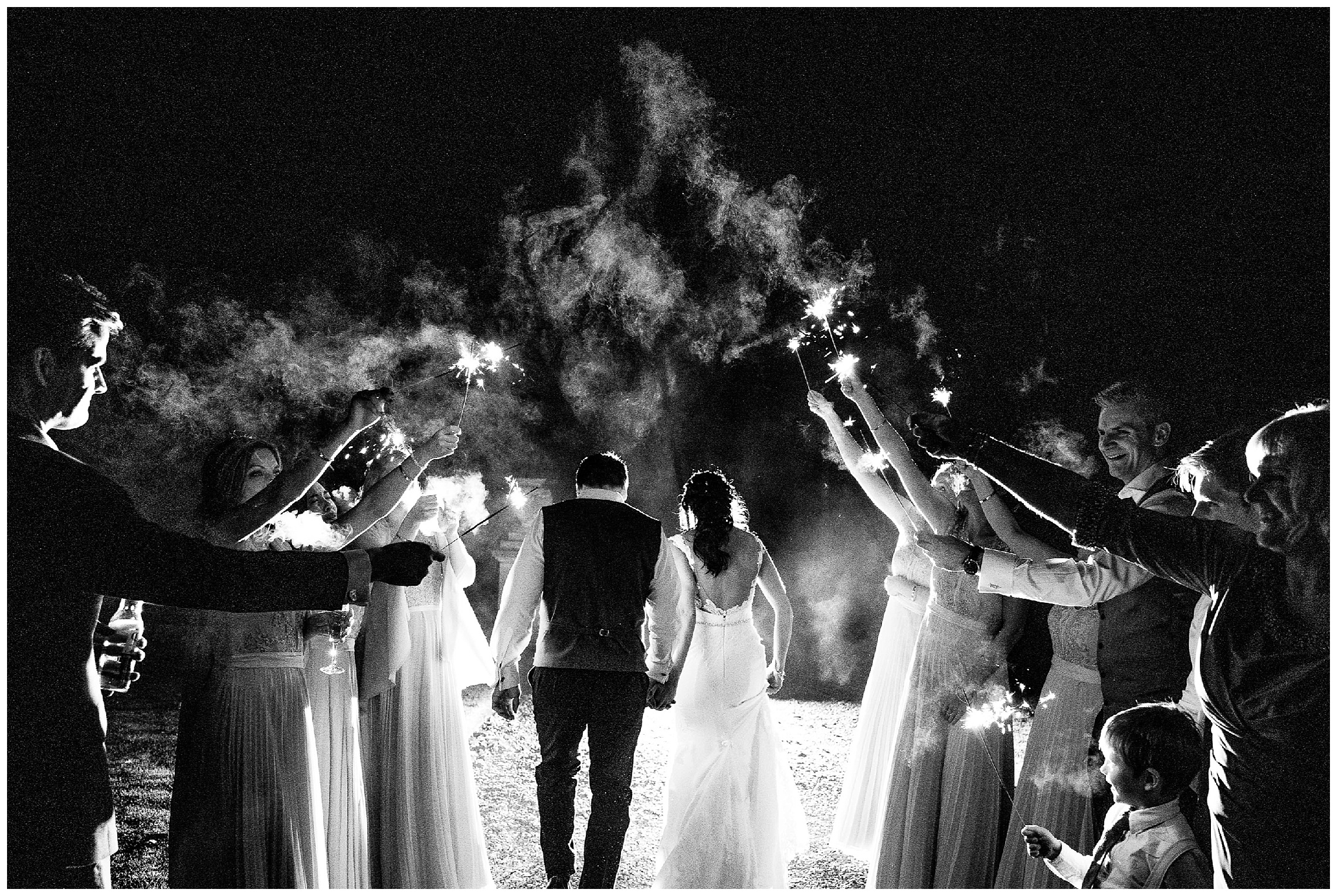 sparkler exit at a woburn sculpture gallery wedding