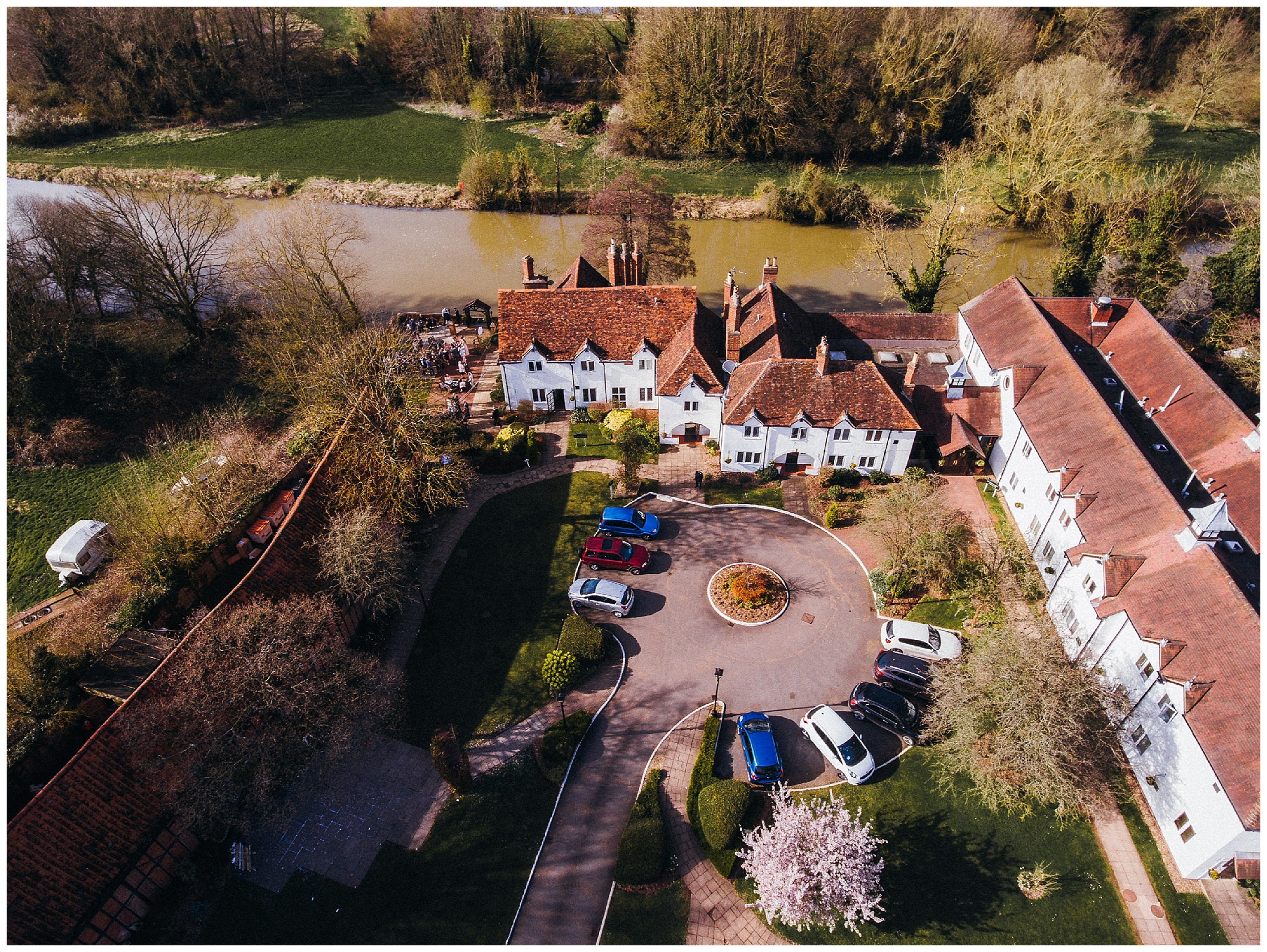 barns hotel wedding drone shot from the front