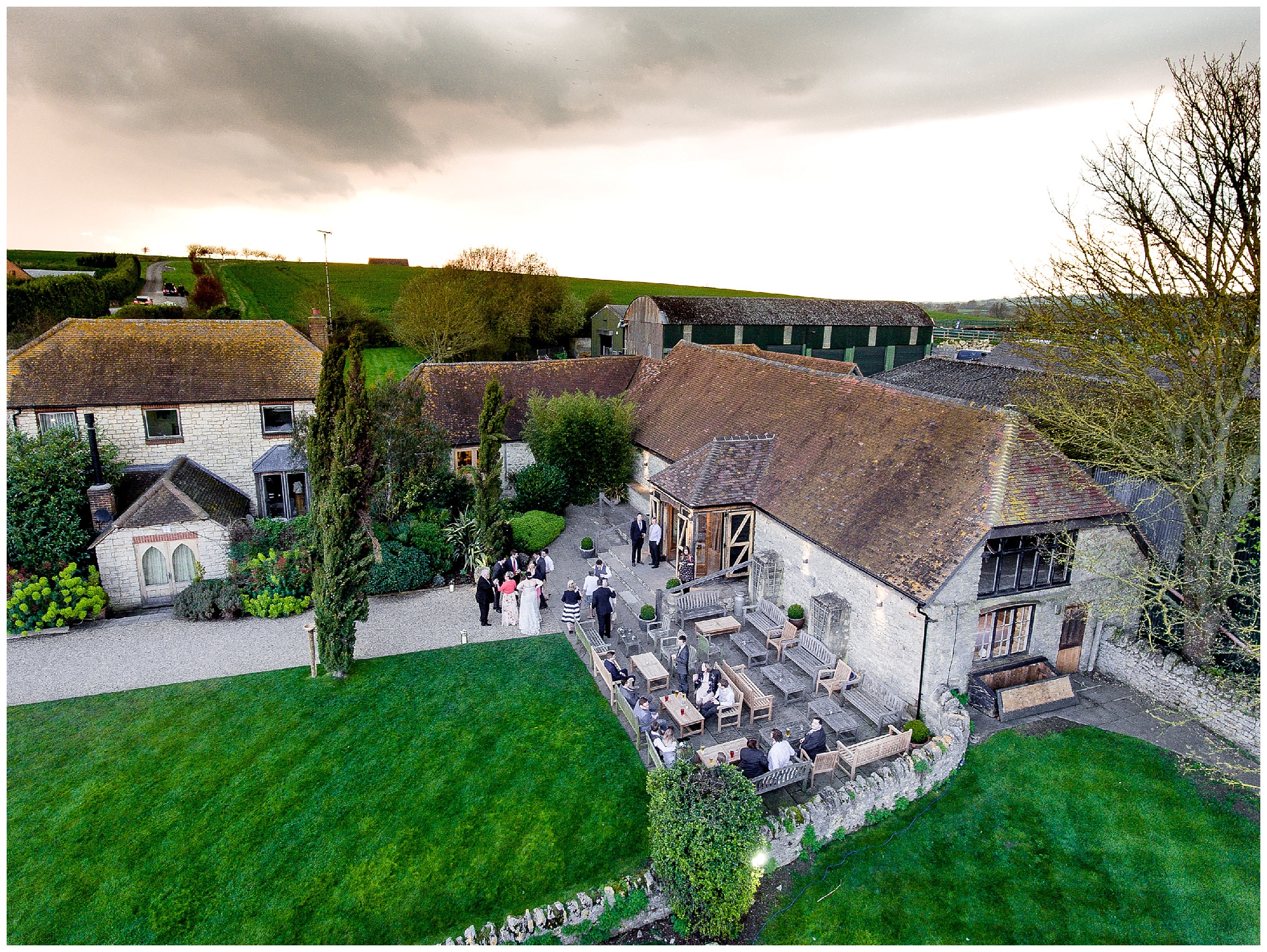 notley tythe barn drone shot from above