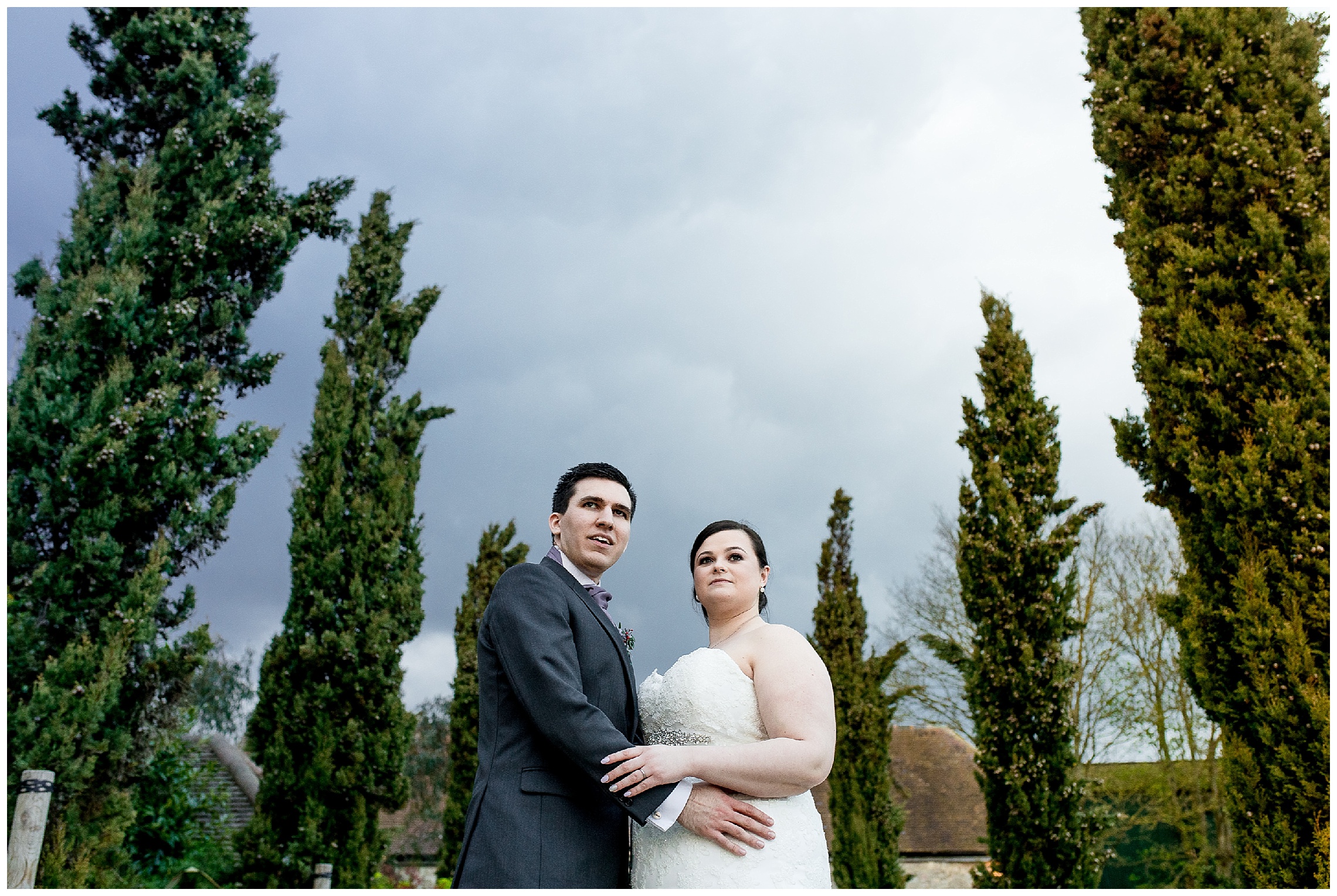 bride and groom outside notley tythe barn wedding