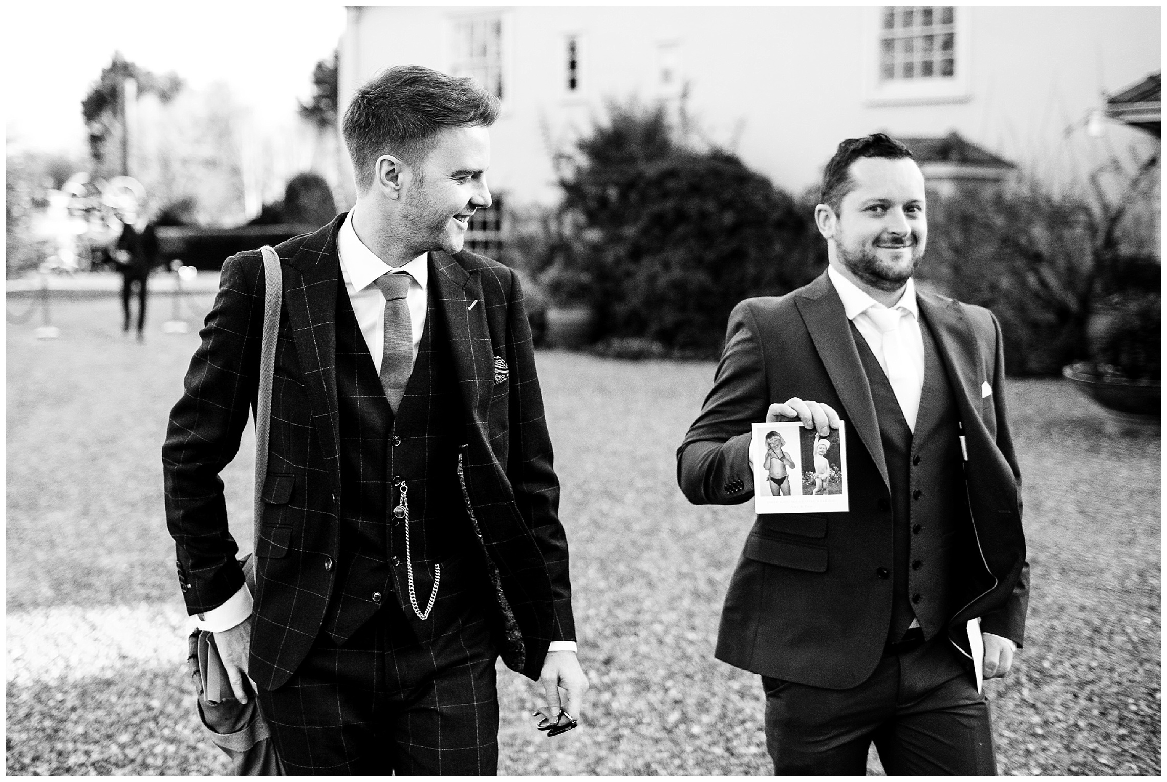 groomsmen reveals childhood photographs of the groom for his speech at south farm