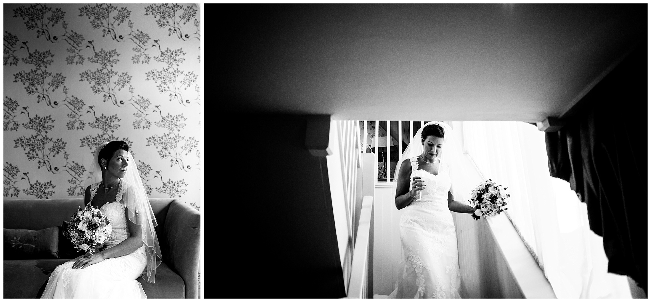 bride descends the stairs ready to get married