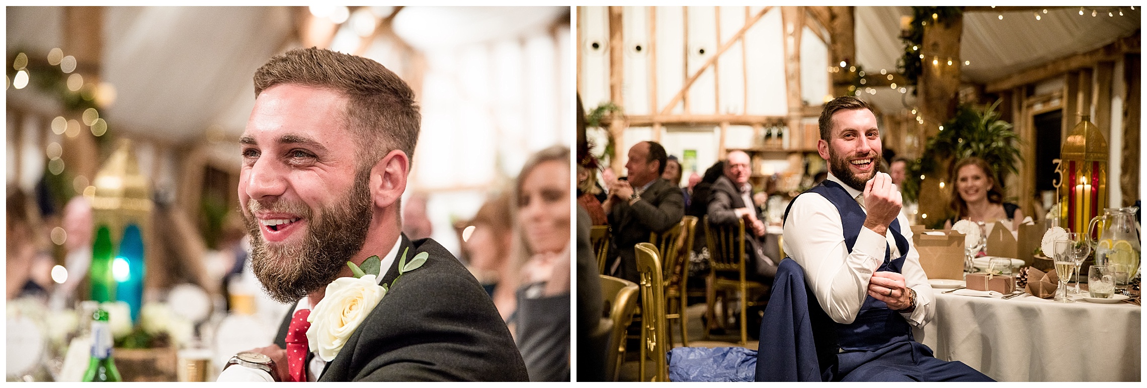candid wedding guests laughing at south farm