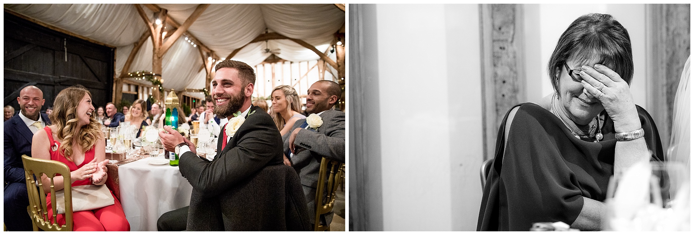 wedding guests laughing during speeches at south farm