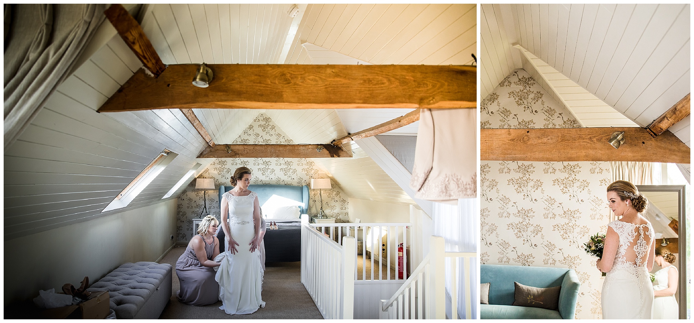 finishing touches to bride in bridal suite at south farm