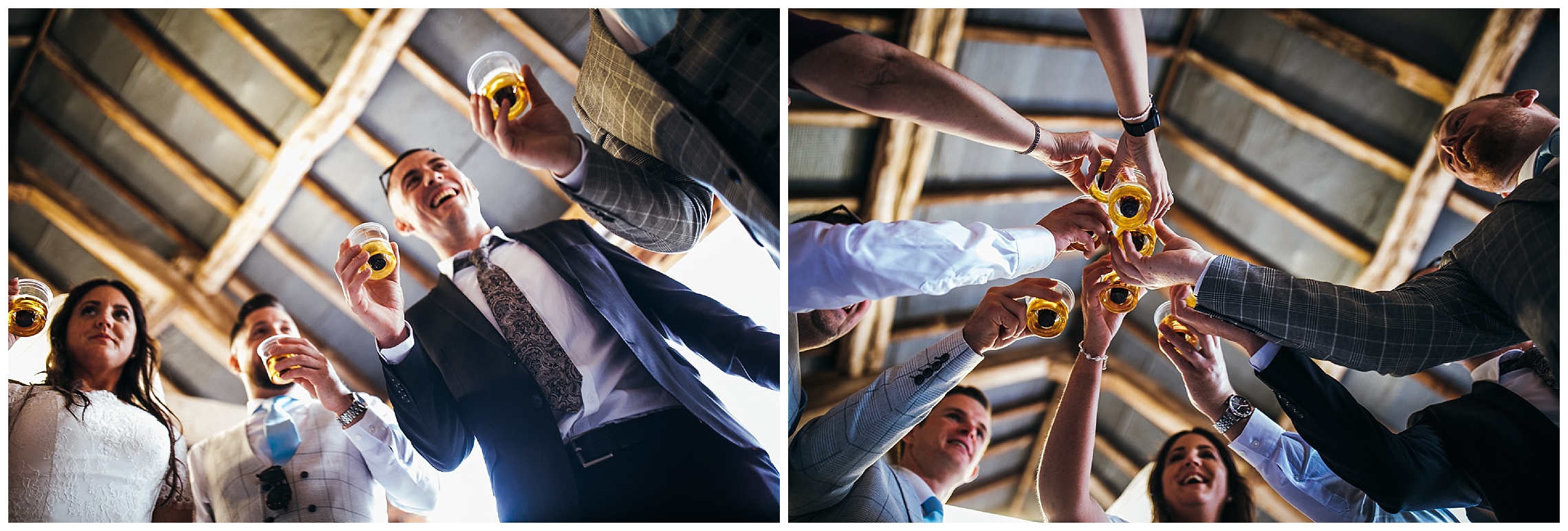 wedding guests cheers before doing shots