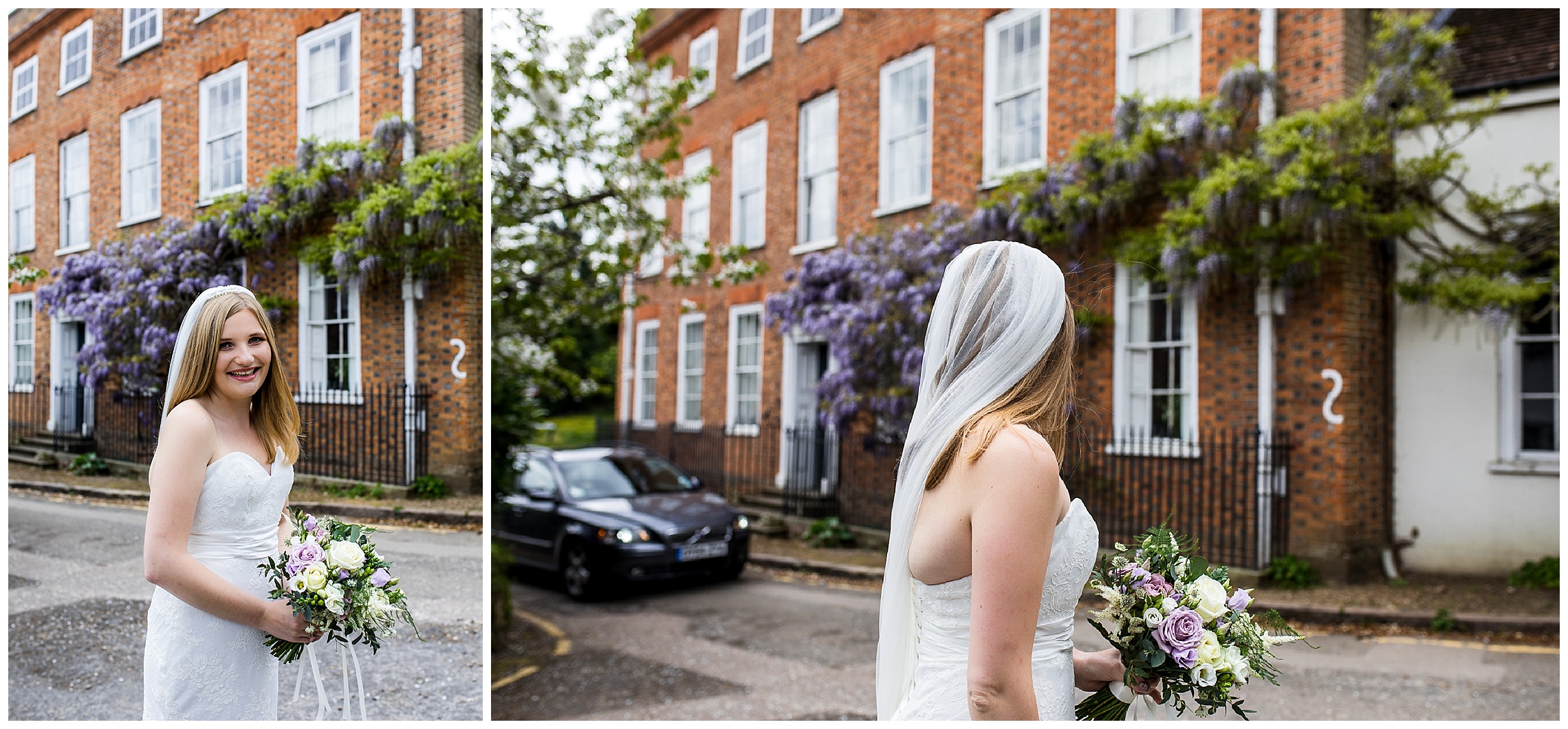 bride looks back as wedding car leaves the church