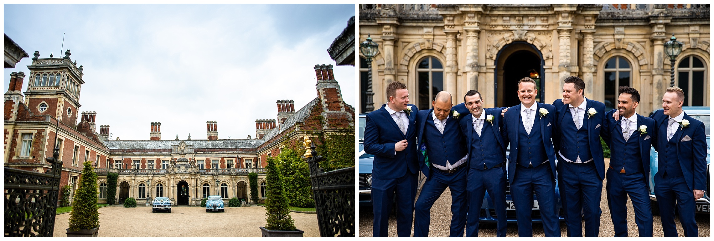 groomsmen at somerleyton hall in blue suits