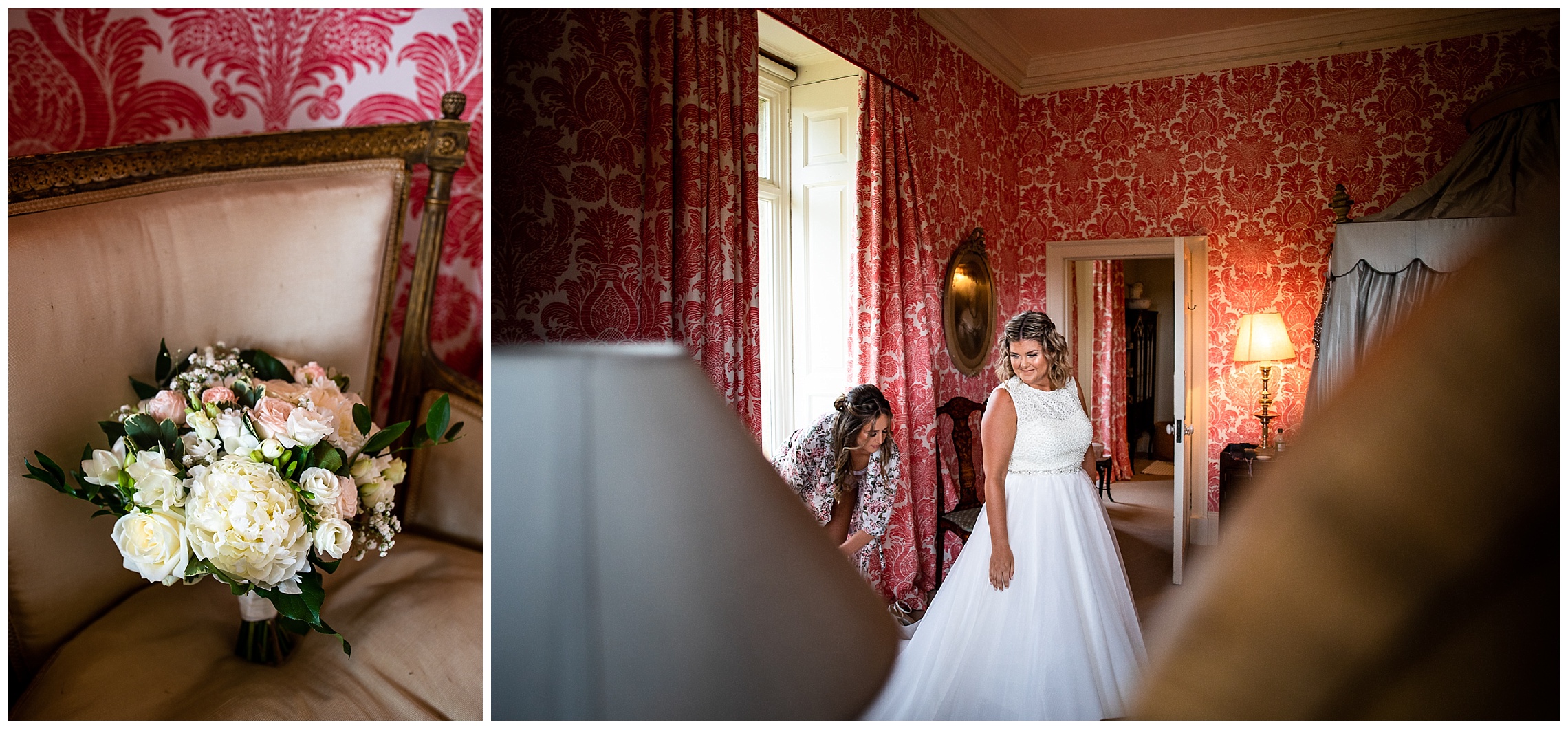bride with short blonde hair in vintage style beaded wedding dress at somerleyton hall