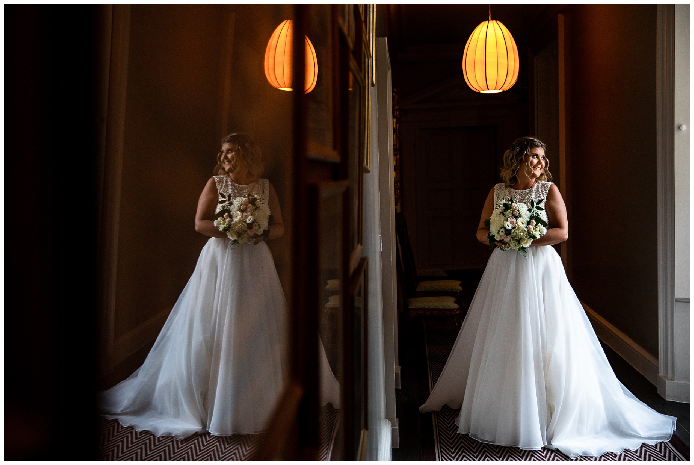 reflection of bride looking out of the window