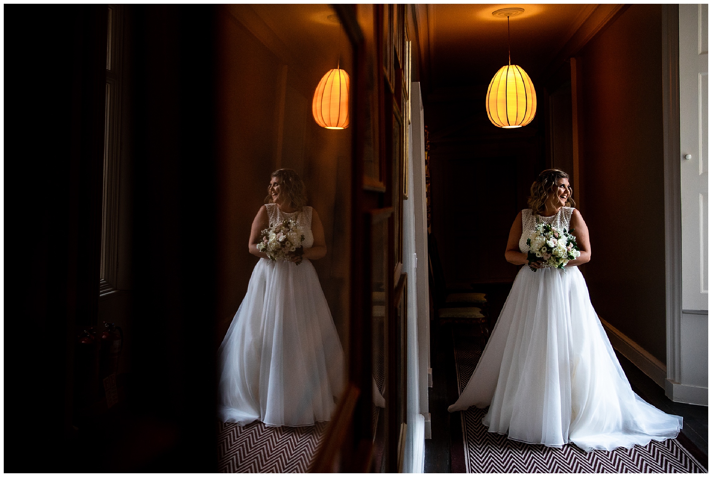 reflection of bride looking out of window in somerleyton hall