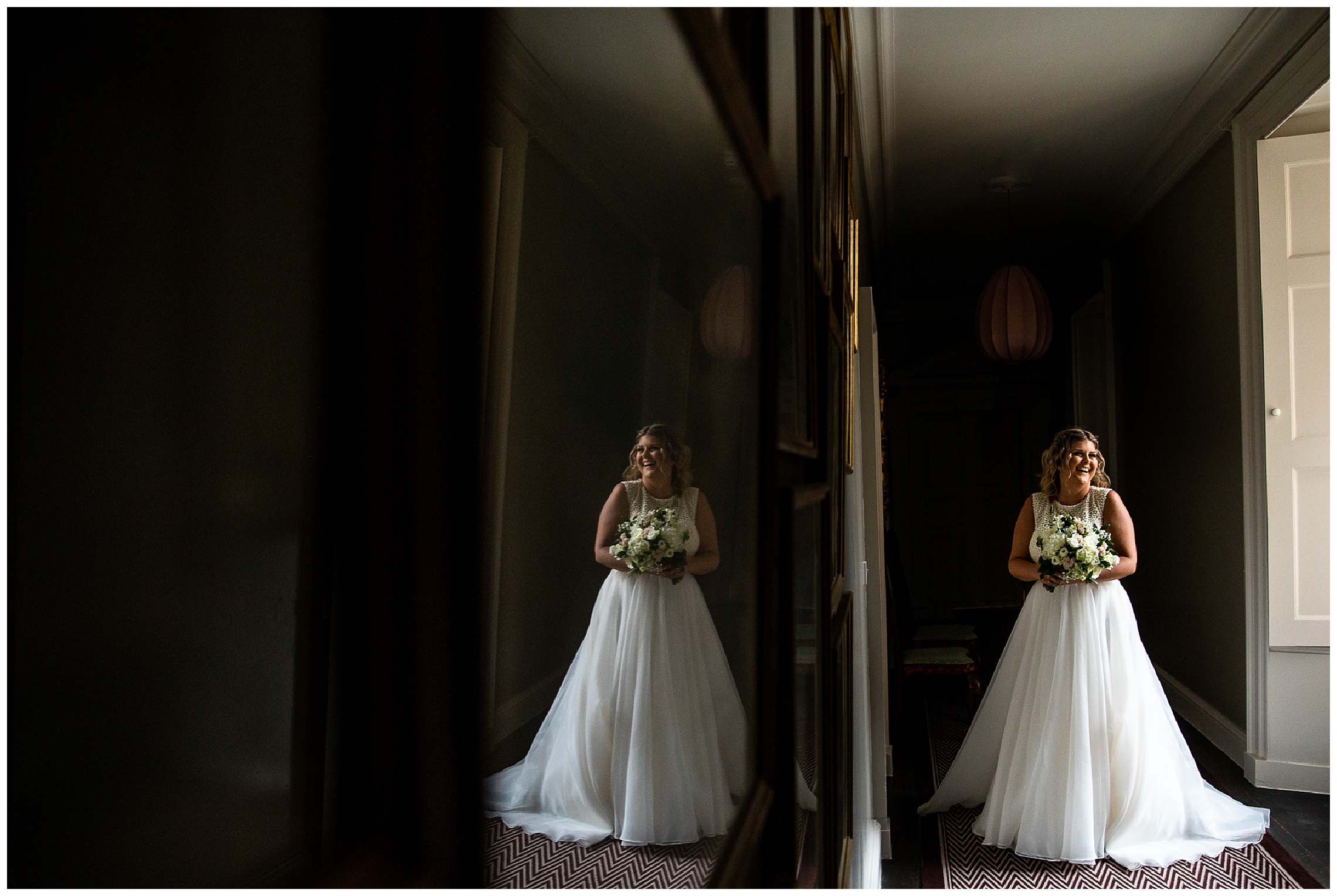 reflection of bride looking out of the window at somerleyton hall