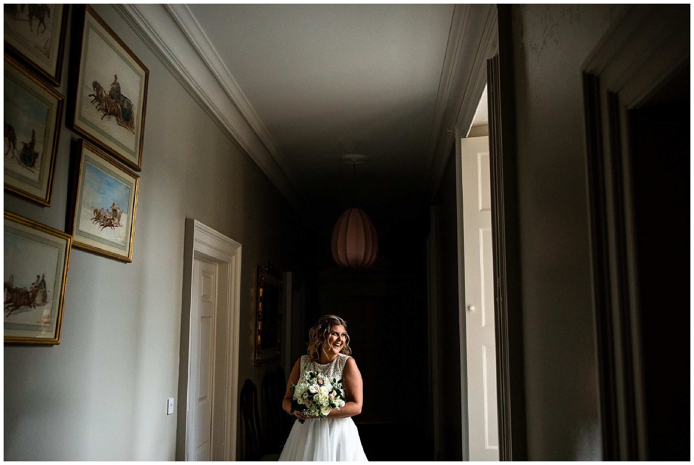 bride with short blonde hair and white bouquet at somlerleyton hall