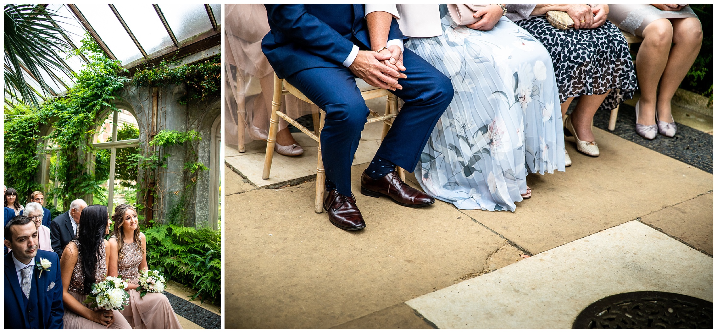 mother and father of bride pull faces at camera during ceremony