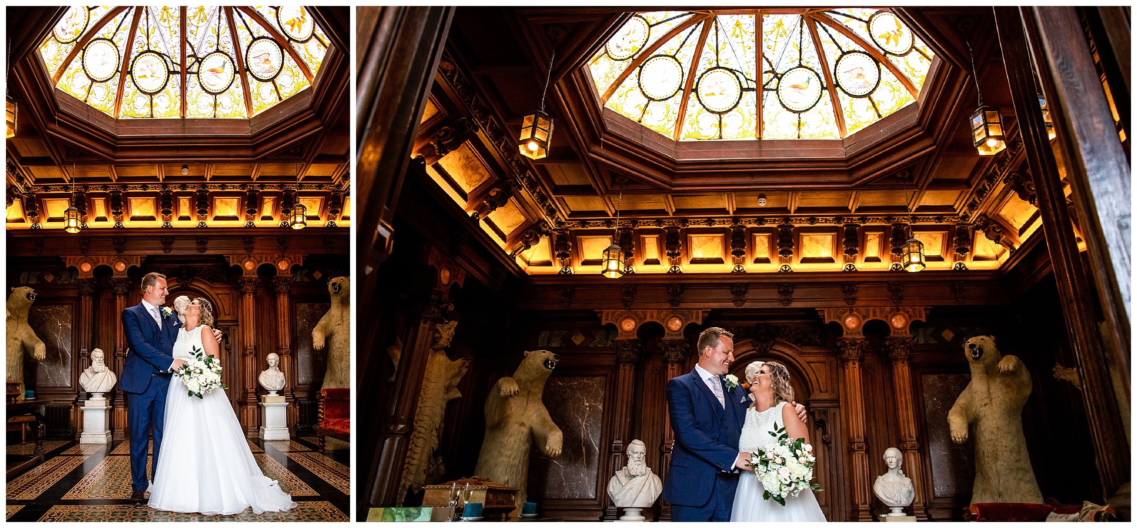 bride and groom at somerleyton lobby hall