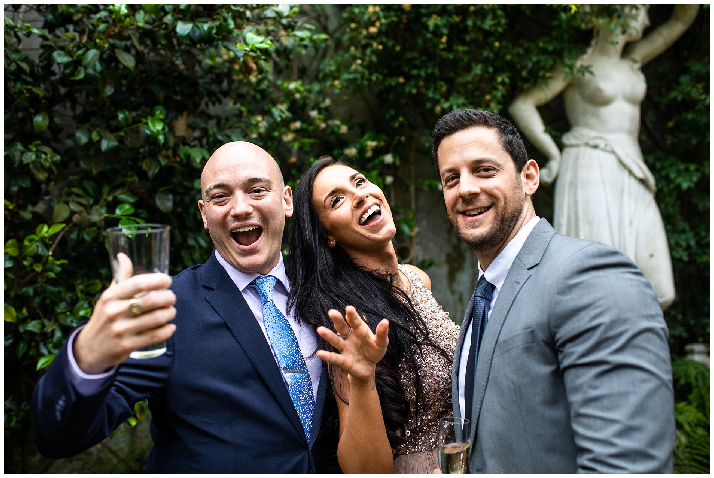 wedding guests laughing