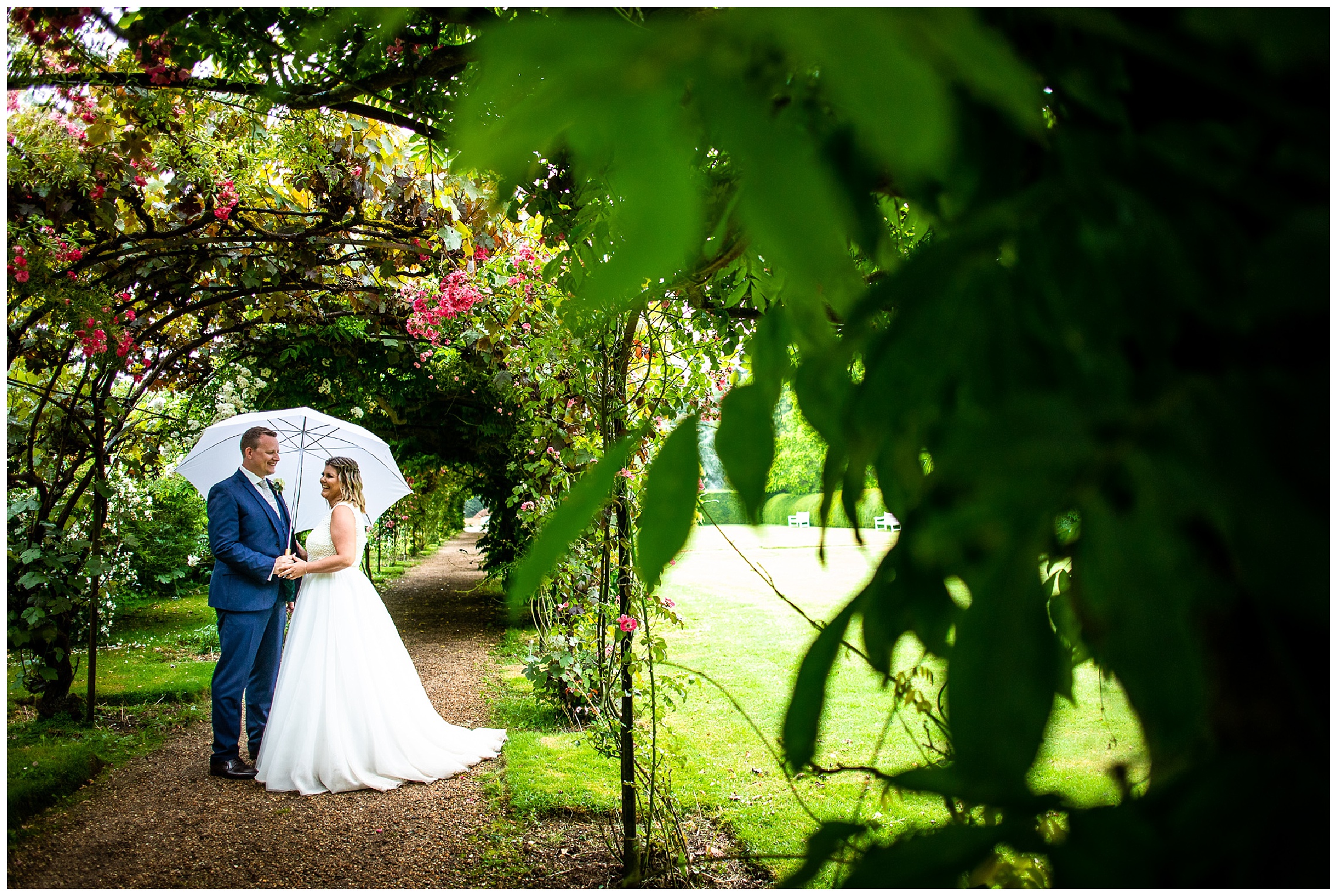 Somerleyton Hall gardens with pink flowers