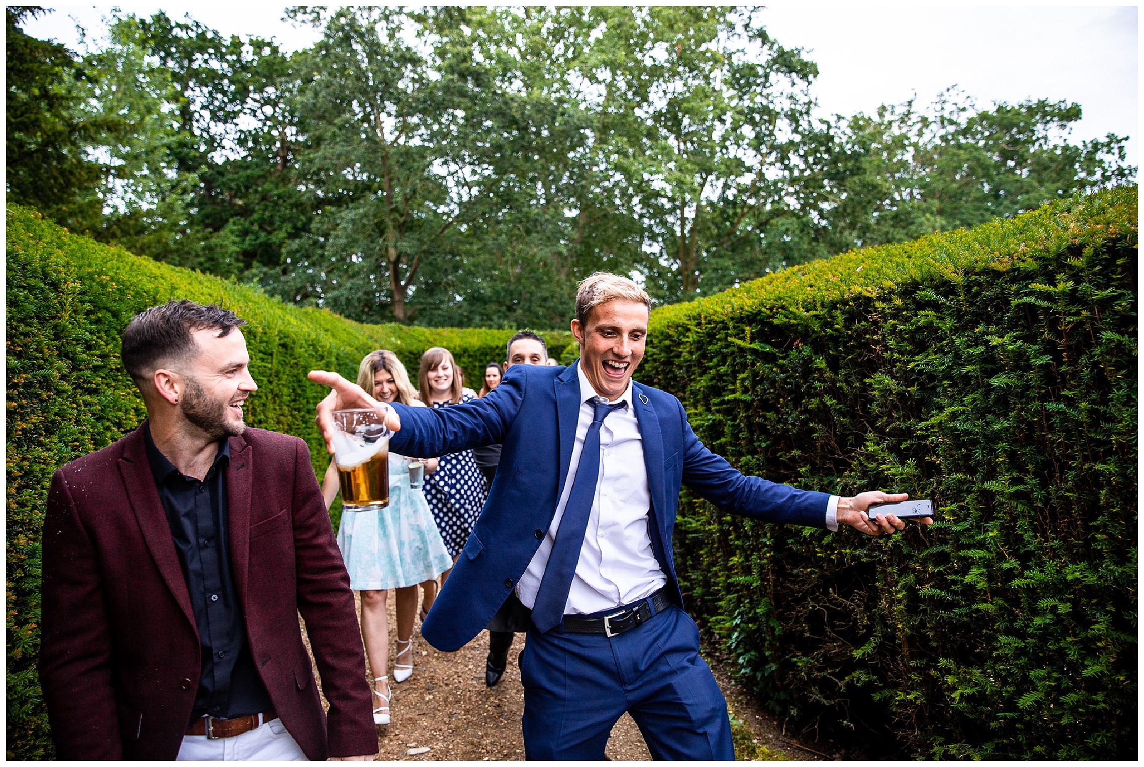 wedding guests laughing