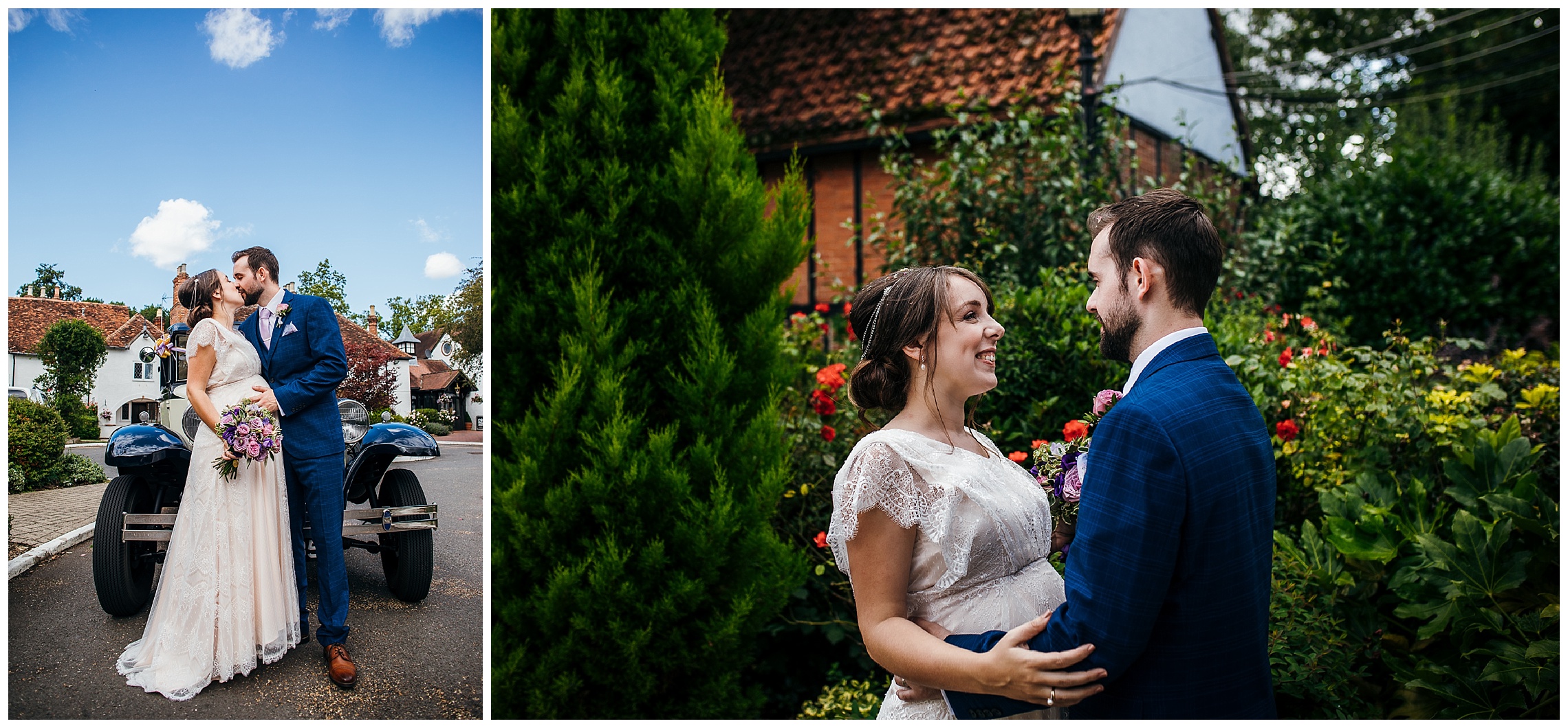 bride and groom surrounded by roses