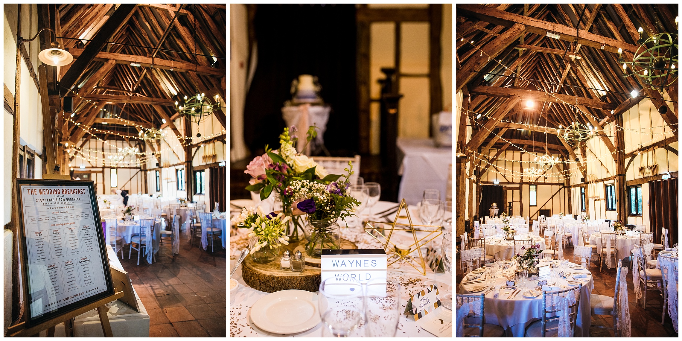 film style with copper wedding details in barn venue