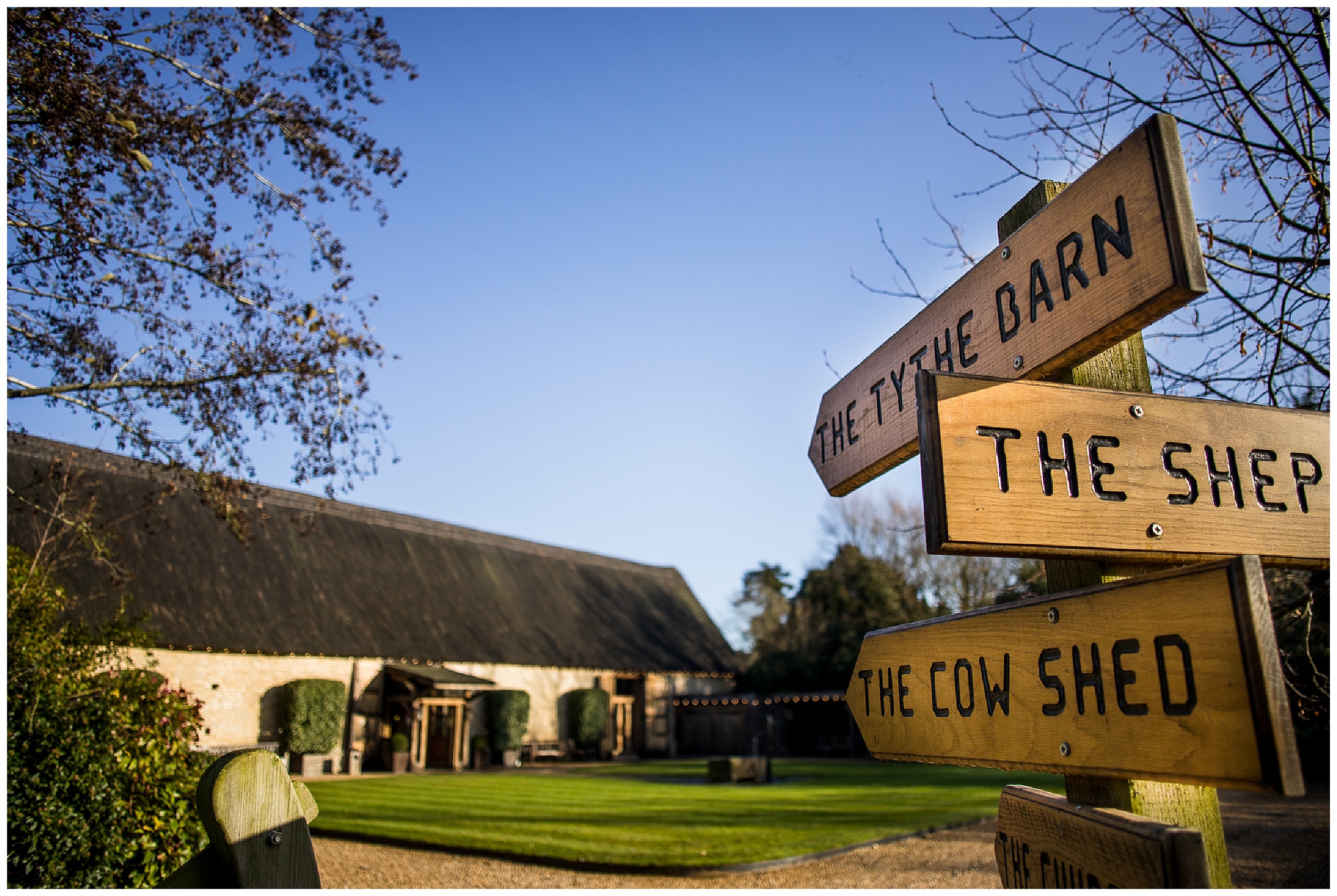 outside view of tythe barn in launton on winter cold day