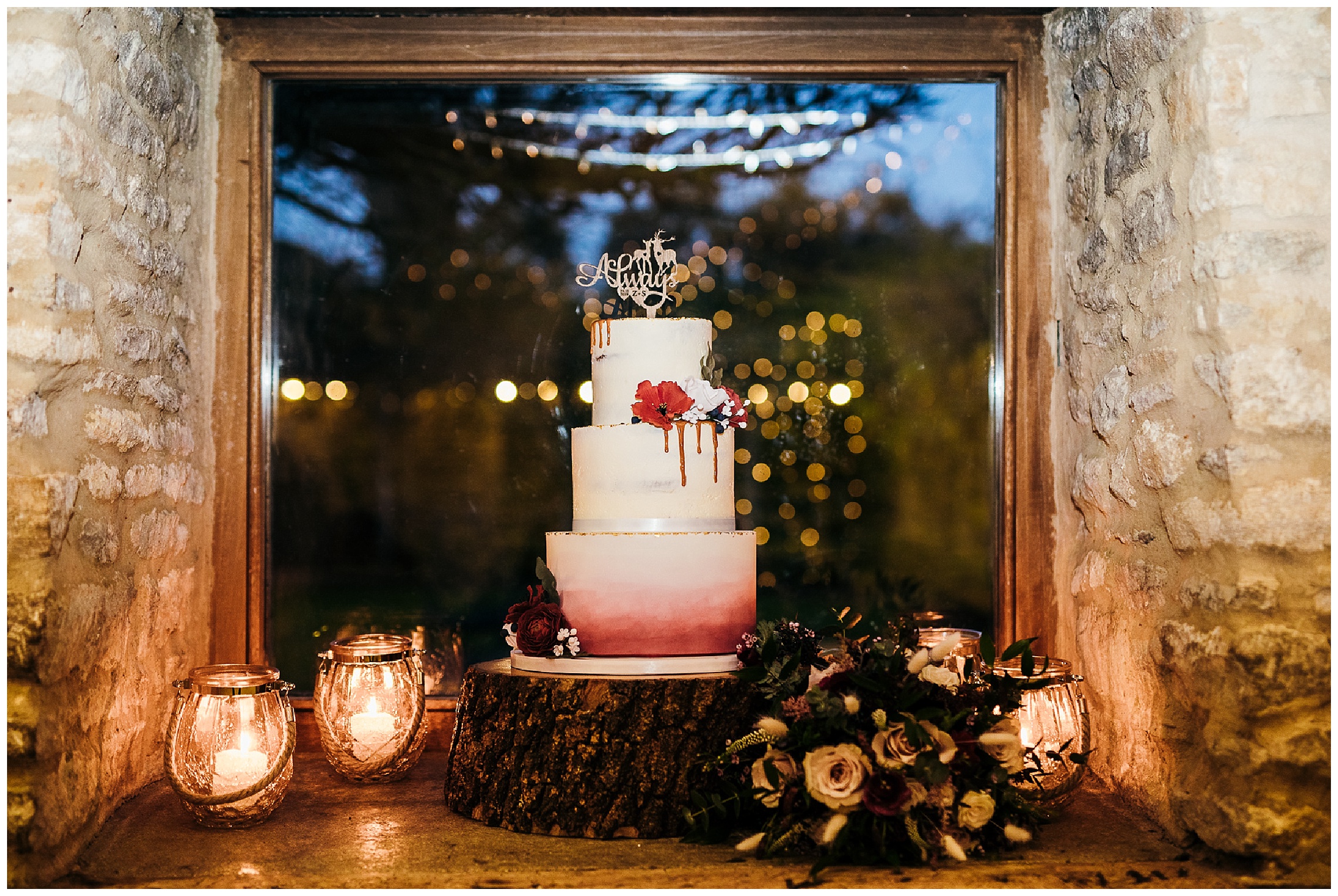 ombre pink wedding cake with harry potter topper