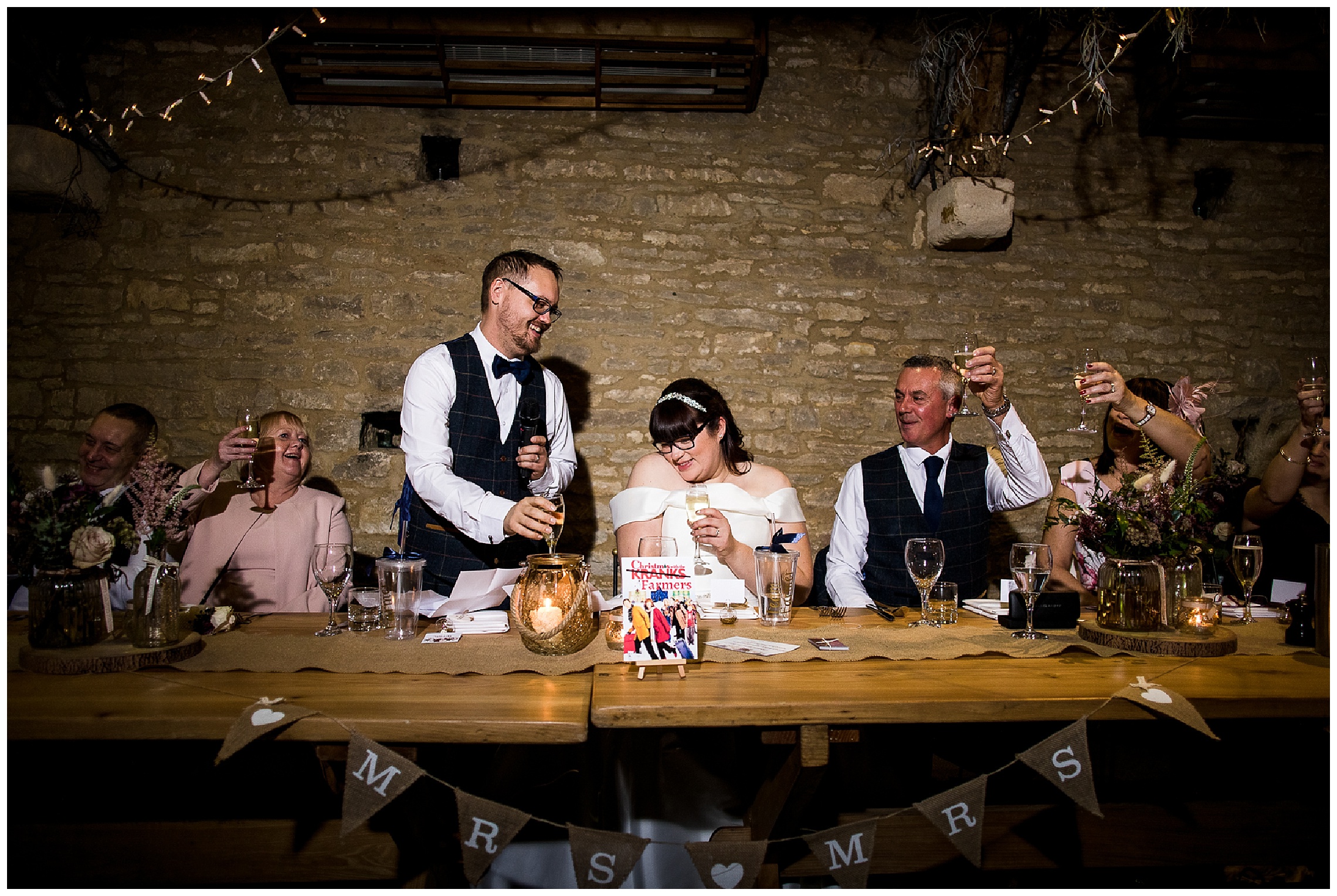 bride laughs at groom talks to her