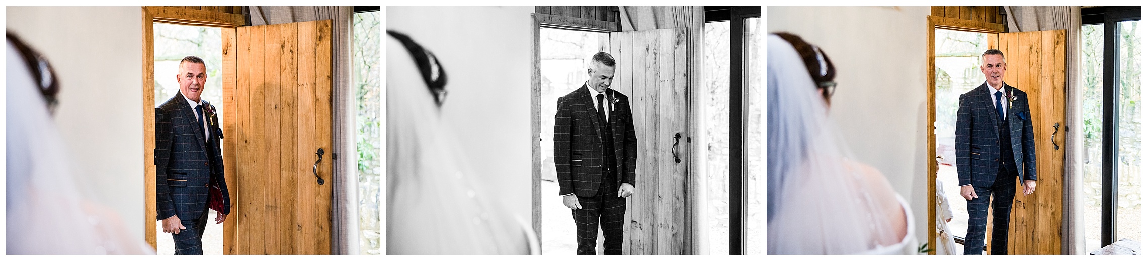 father of the bride seeing bride and looking shocked