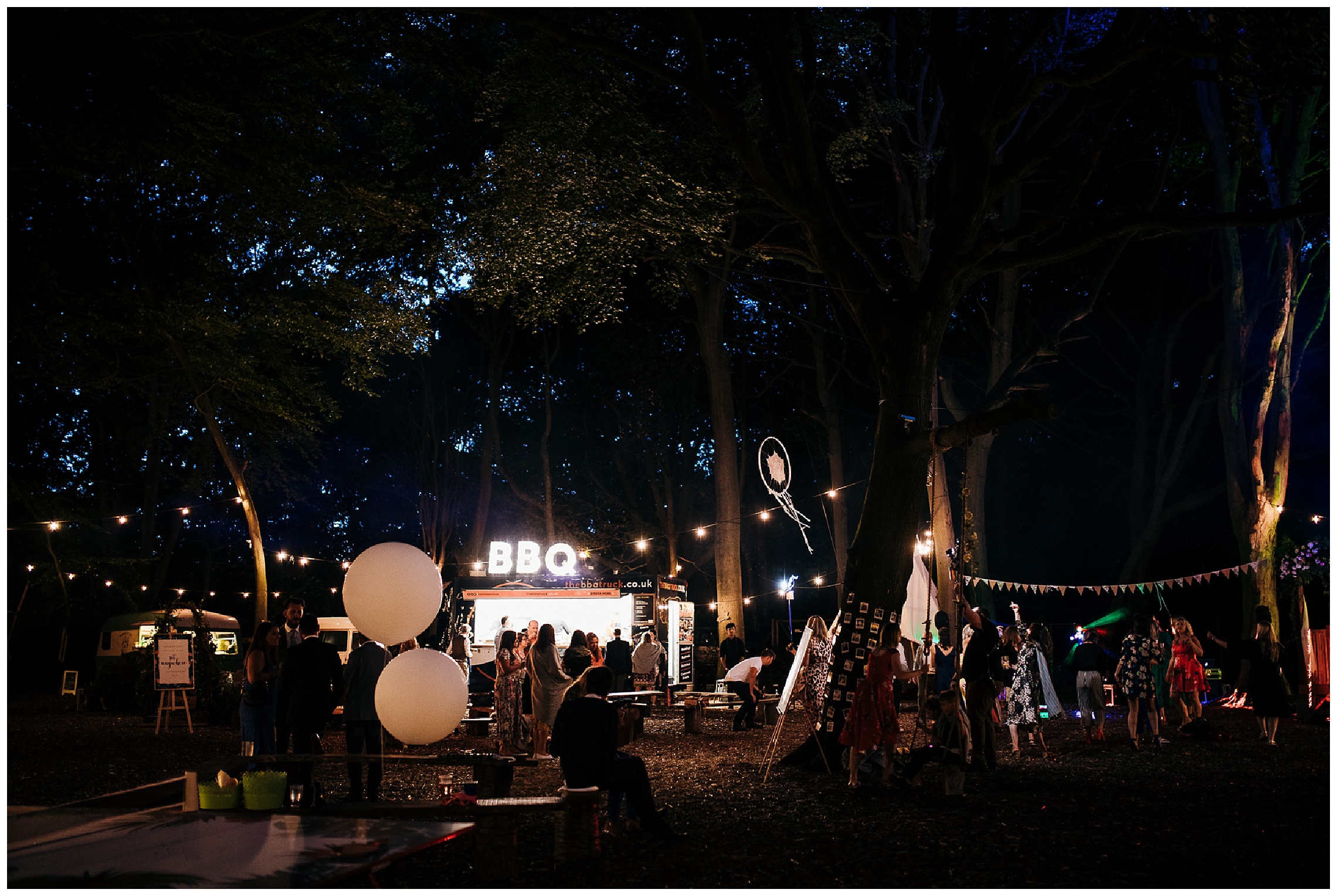 woodland wedding at night