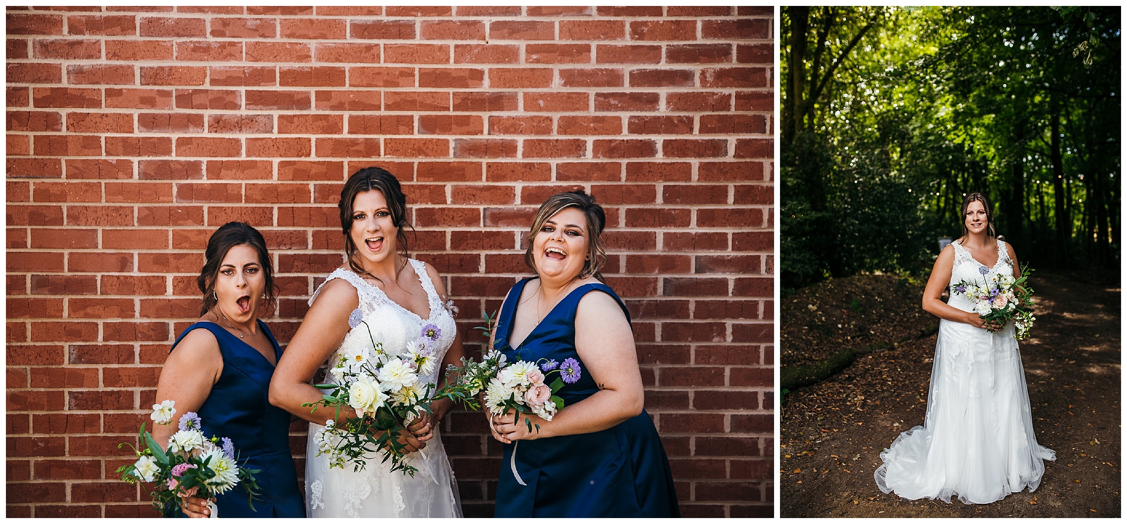 bridesmaids and bride laughing