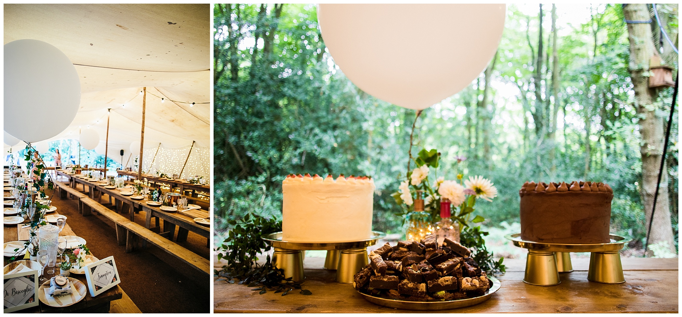 two big wedding cakes and stack of brownies