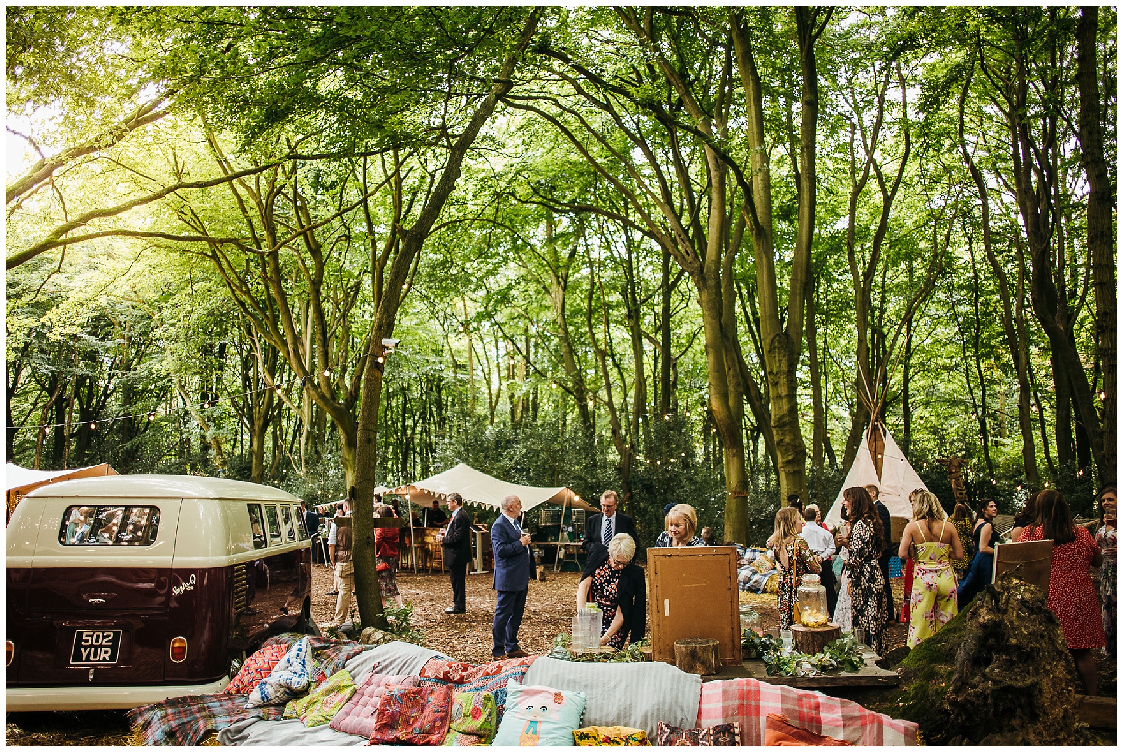 blankets on hay bales at woodland weddings venue