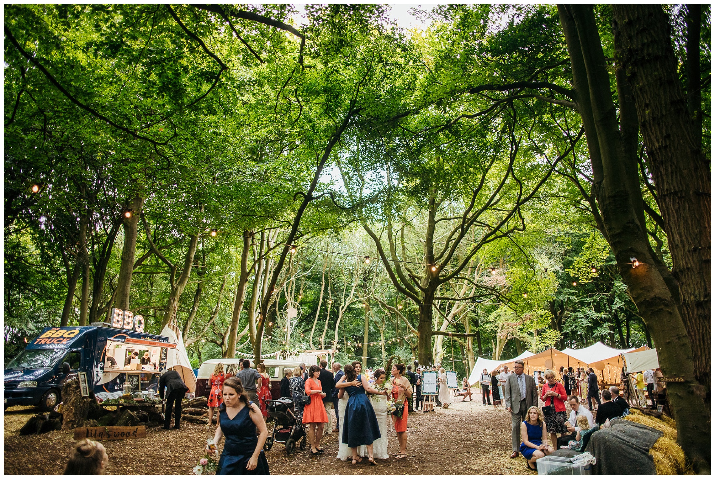 wedding guests at woodland weddings lilas wood