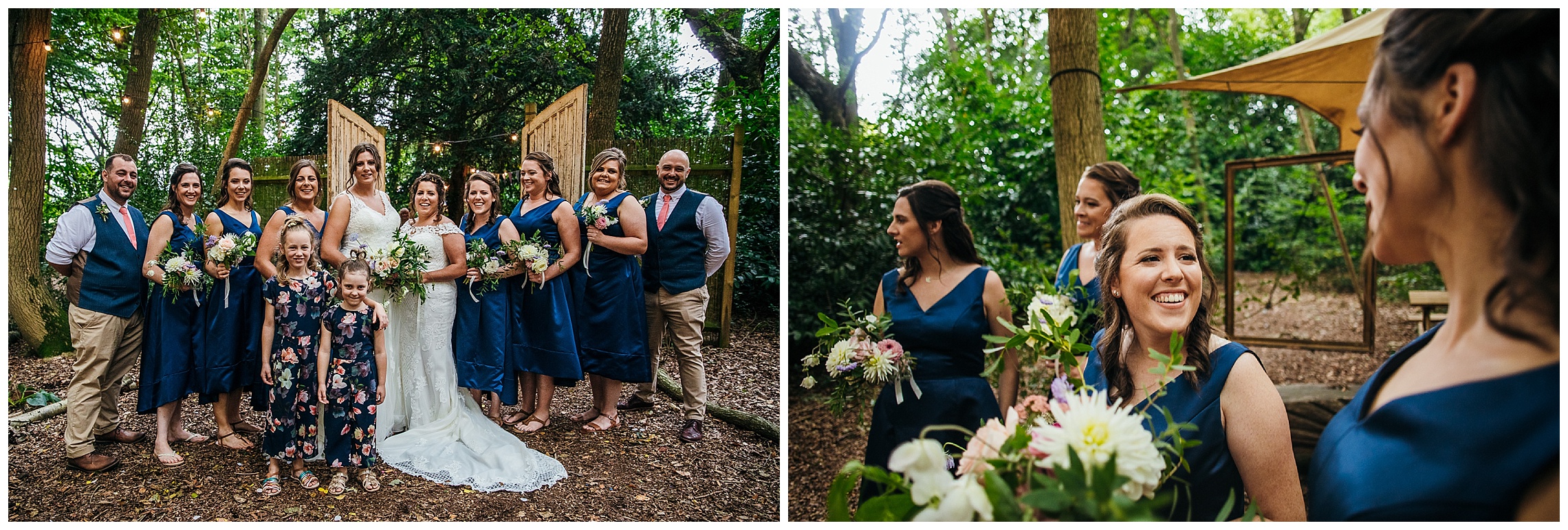 bridesmaids and bridesmen in blue