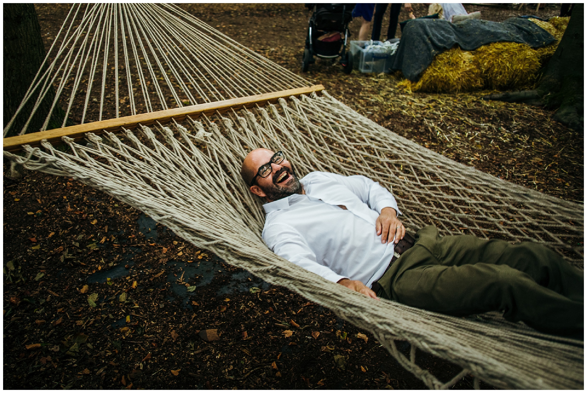 guest relaxing in hammock at woodland weddings venue