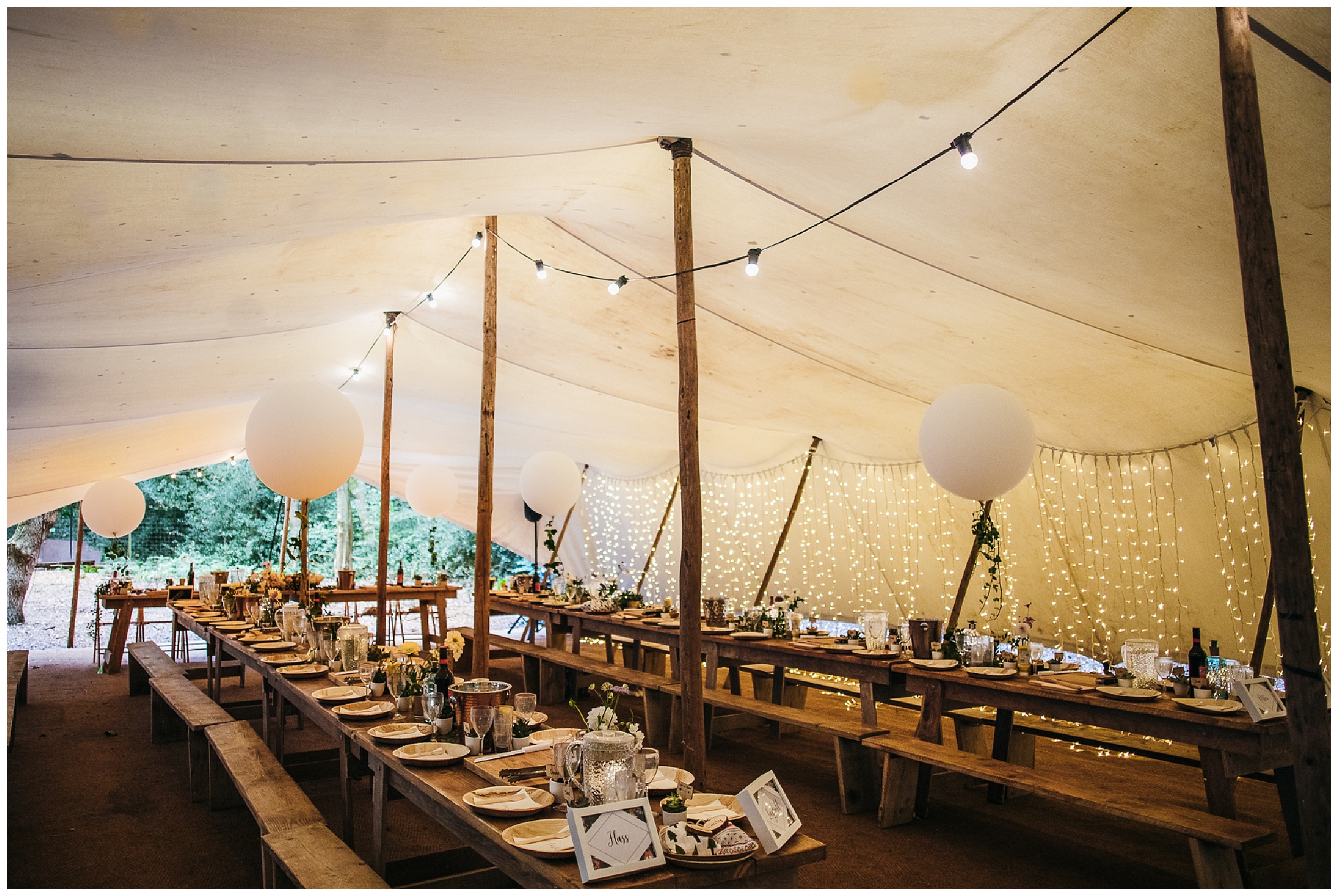 stretch tent tipi with white balloons