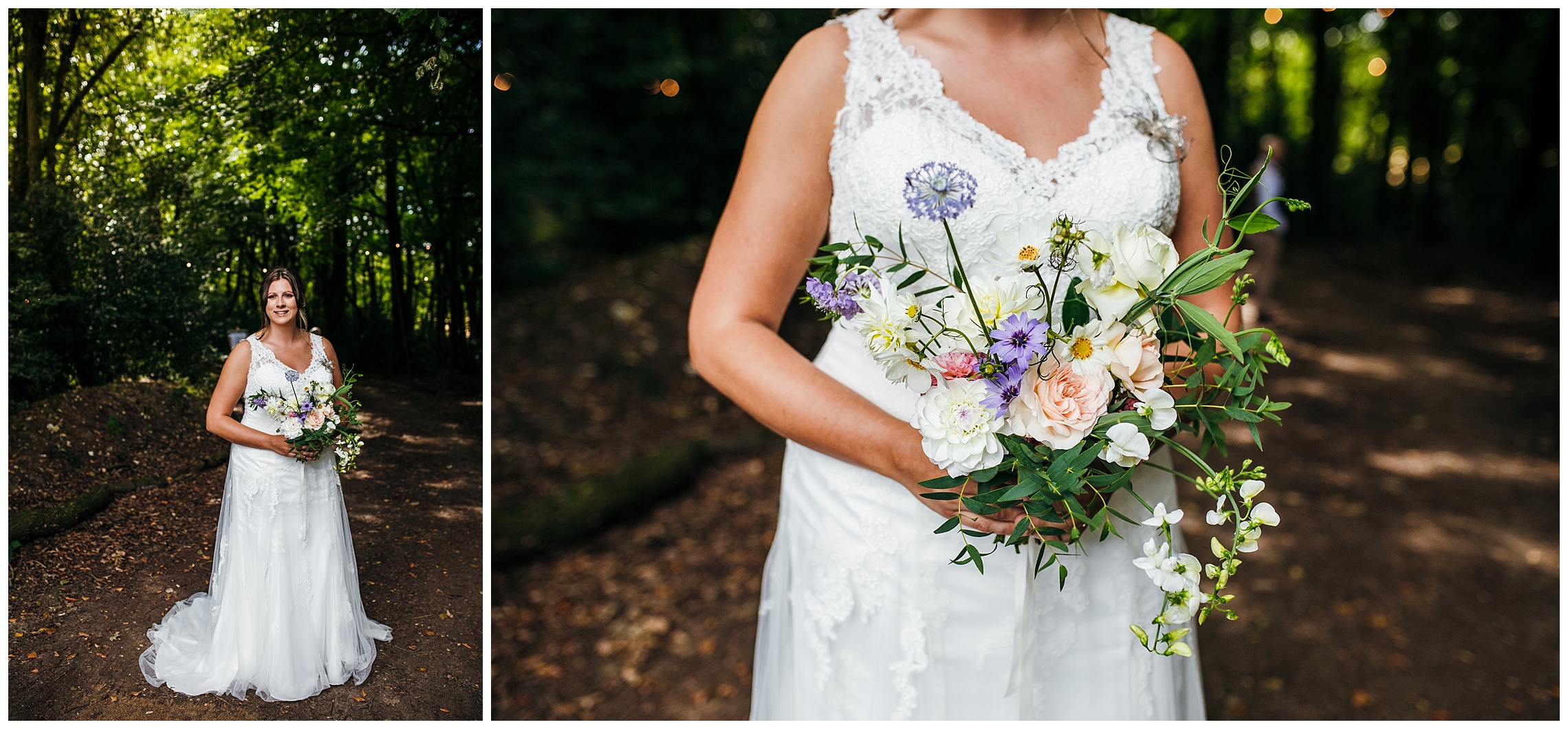 bride with hand tied british bouquet of pastel coloured flowers