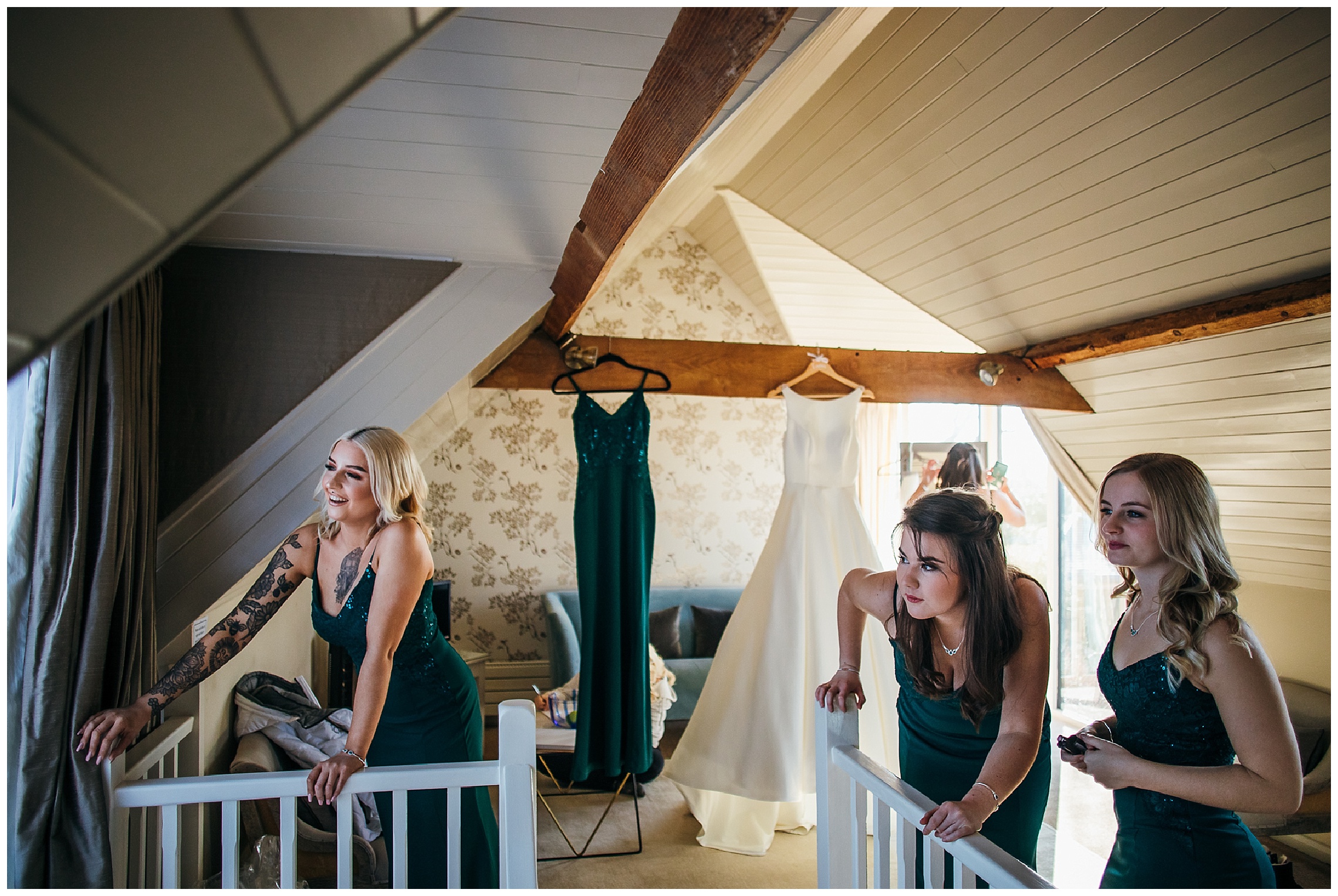 bridesmaids looking out of the window