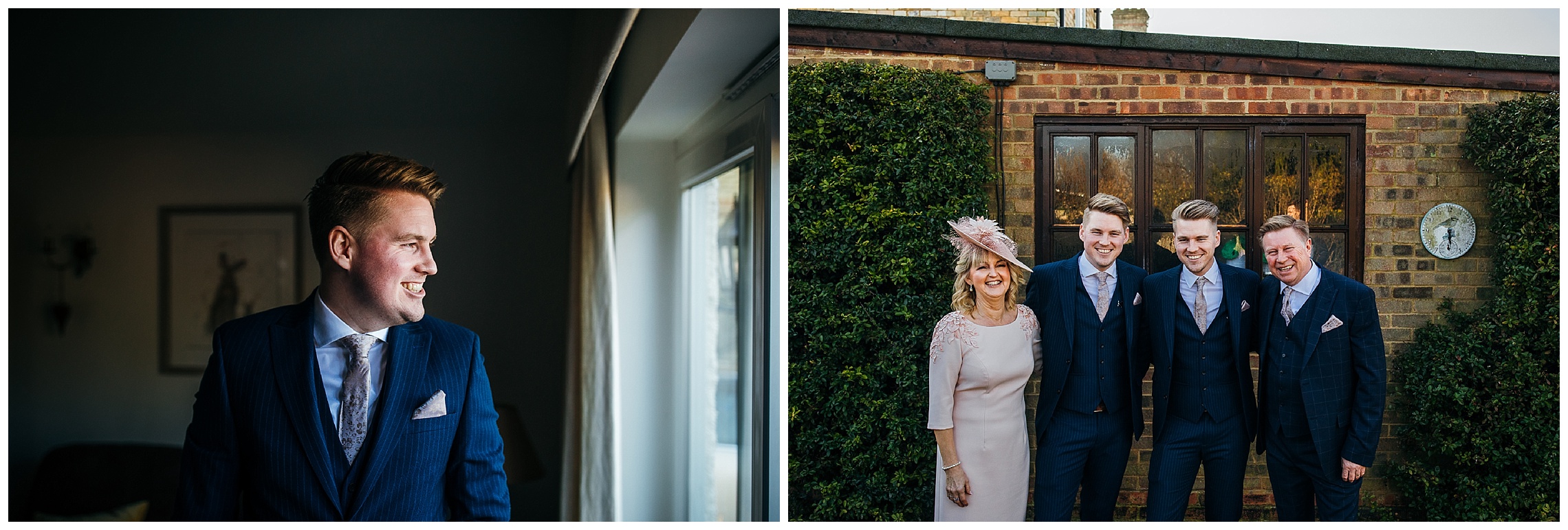 mother of the groom in pink dress and groom in blue suit