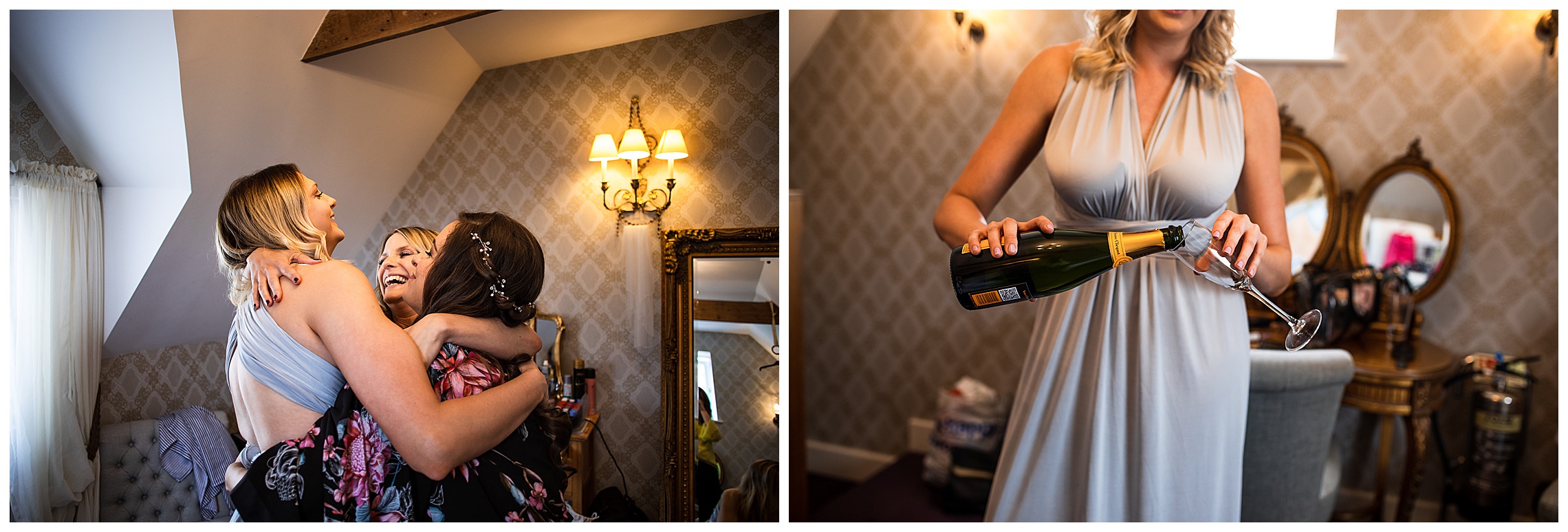 bridesmaid pouring champagne