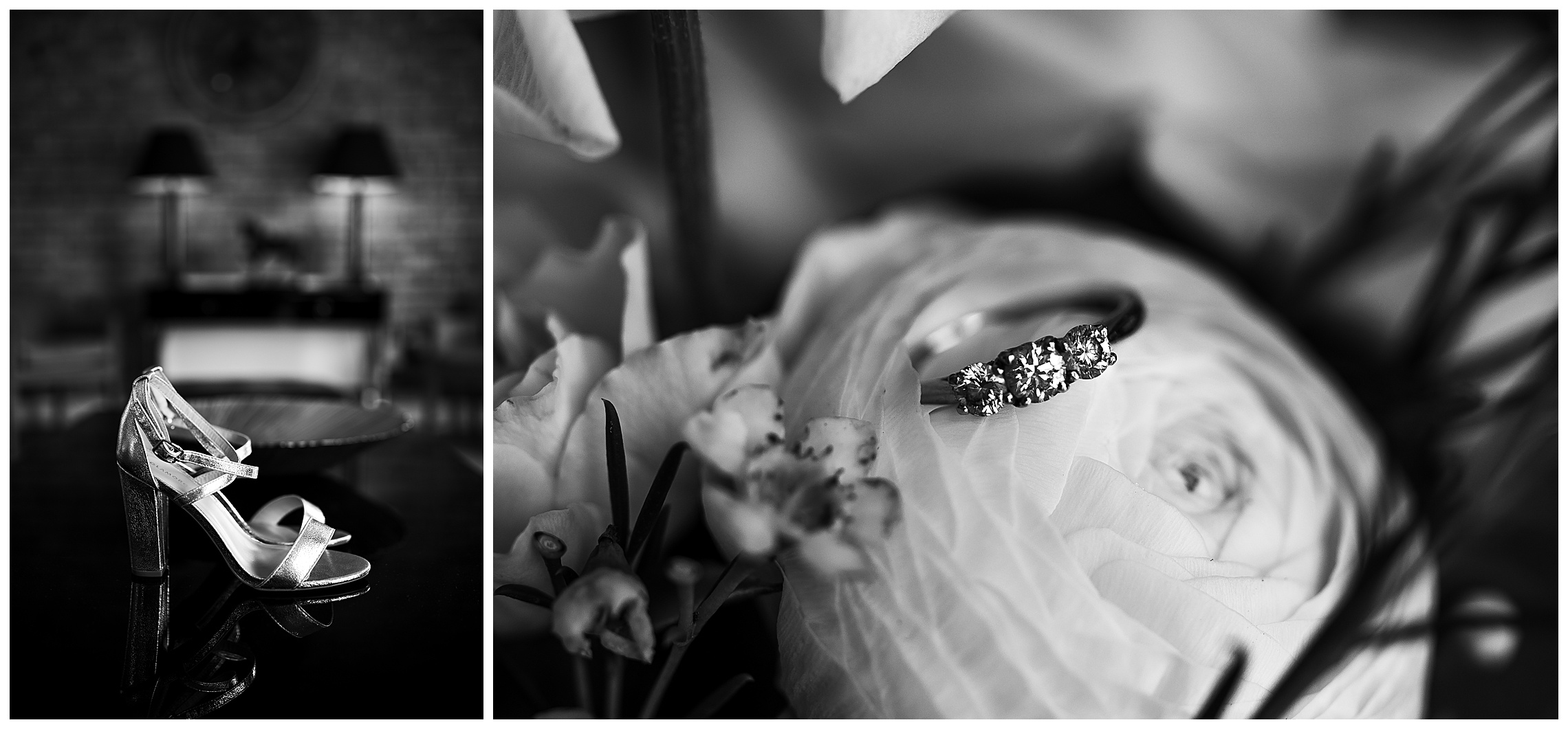 black and white images of diamond engagement ring