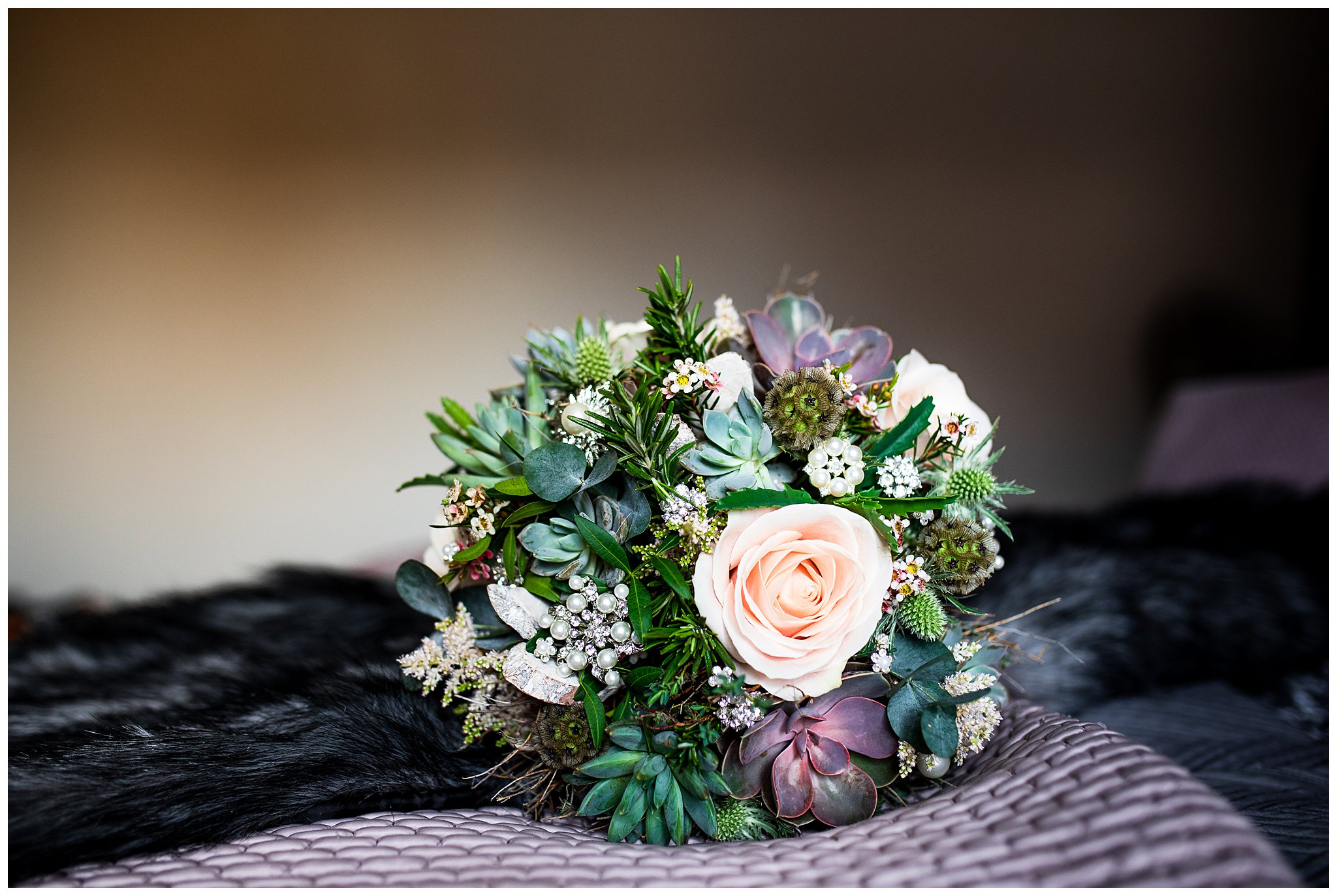 spring purple and peach wedding bouquet