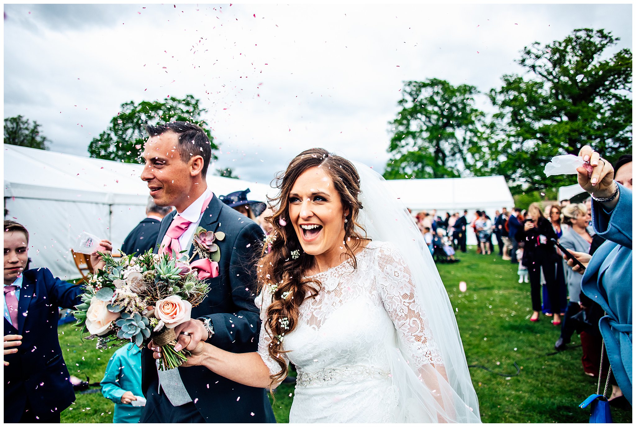 bride and groom confetti at shuttle worth